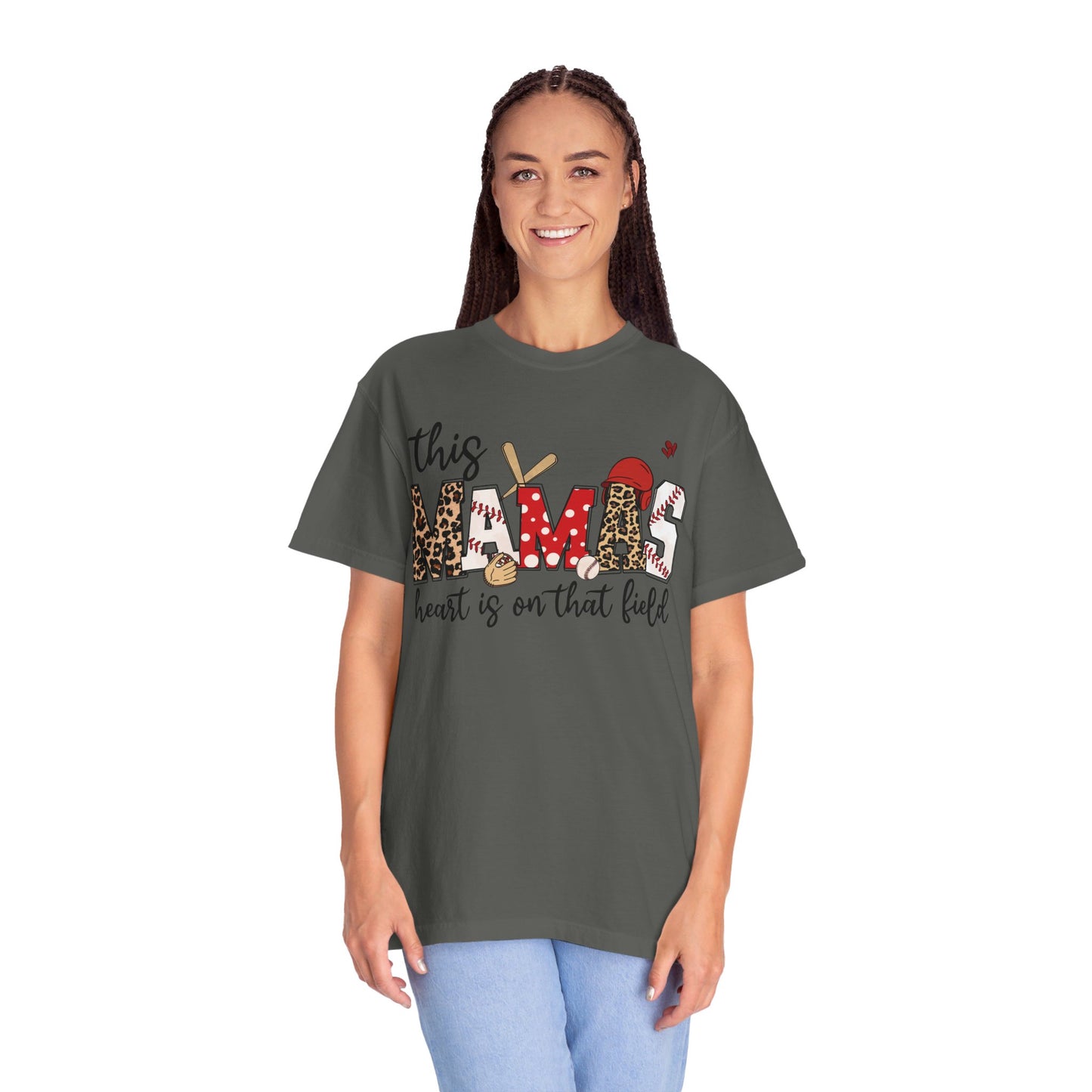 This Mama's Heart in on the Field Baseball - Comfort Colors T-shirt