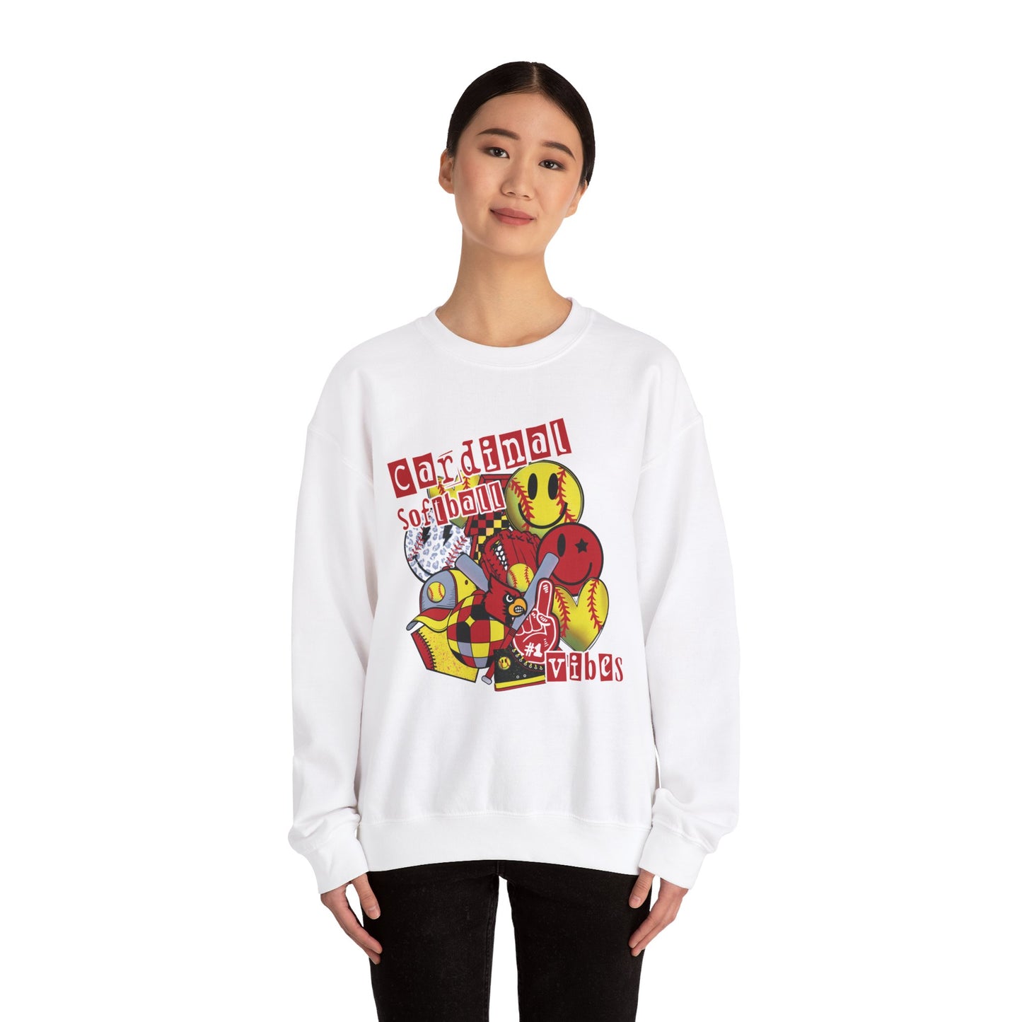 Cardinal Softball Vibes - Unisex Heavy Blend™ Crewneck Sweatshirt