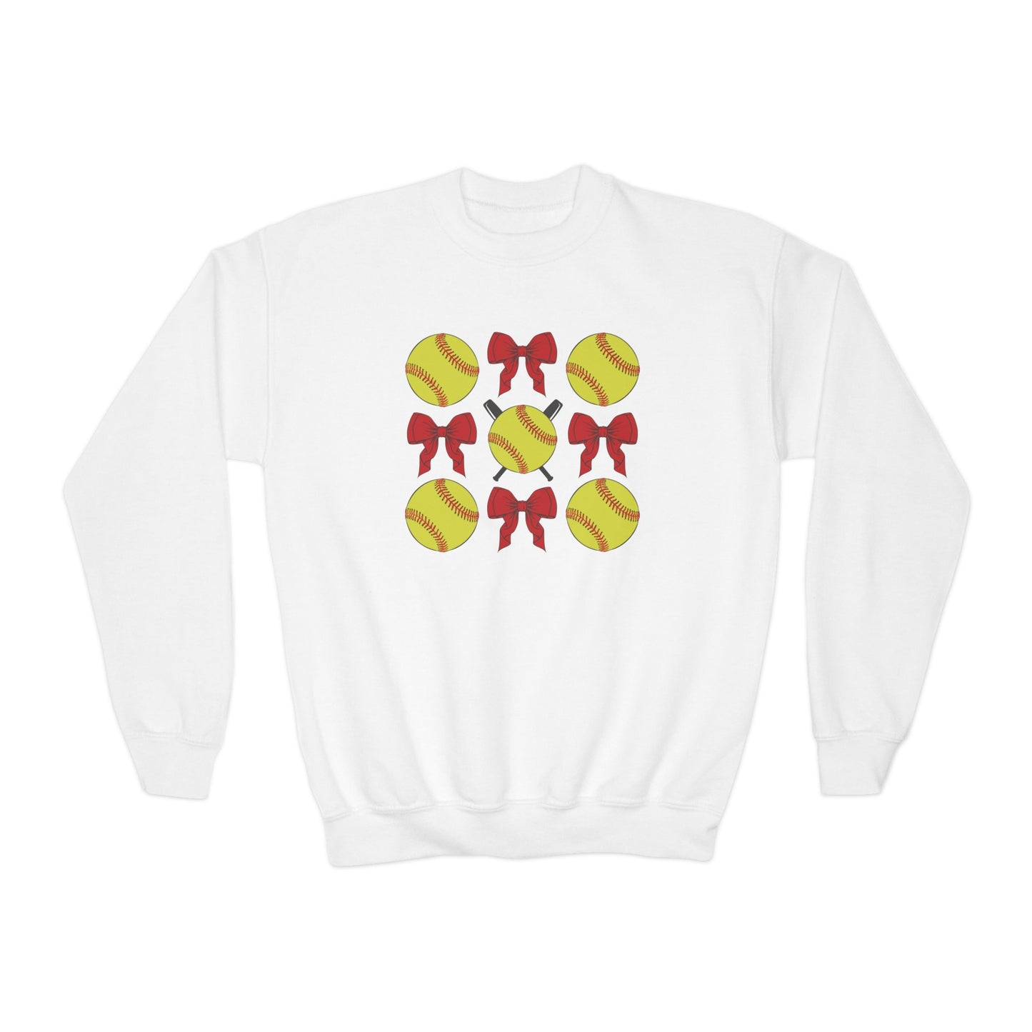 Softball and Bows Coquette - Youth Crew Sweatshirt