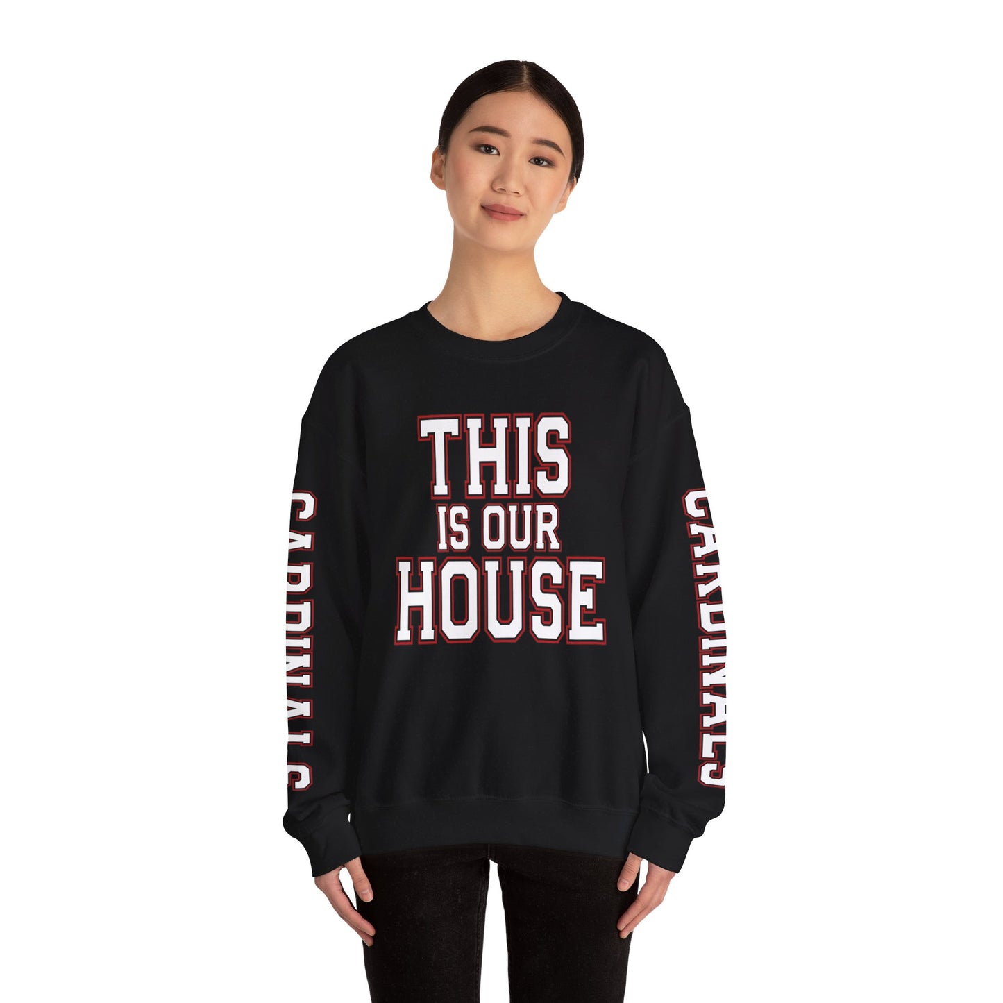 This is Our House Cardinals Sleeves - Unisex Heavy Blend™ Crewneck Sweatshirt