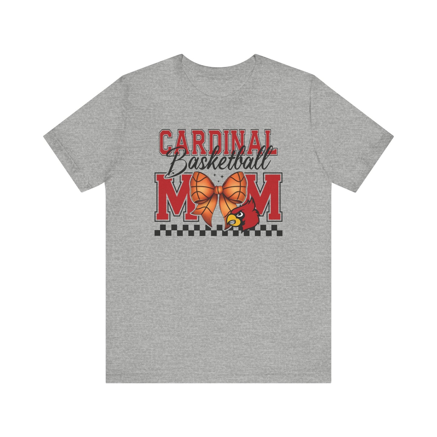 Cardinal Basketball Mom Checkerboard - Bella + Canvas Short Sleeve Tee