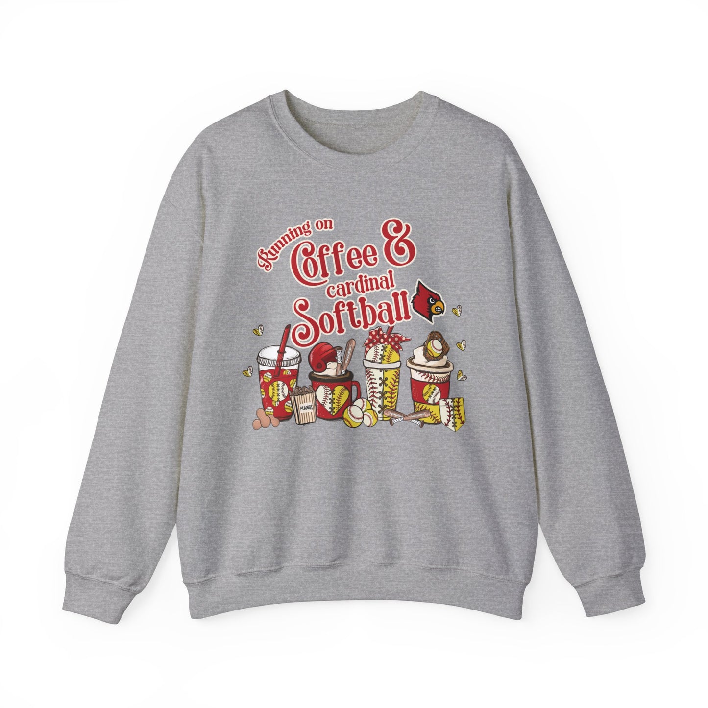 Running on Coffee and Cardinal Softball - Unisex Heavy Blend™ Crewneck Sweatshirt