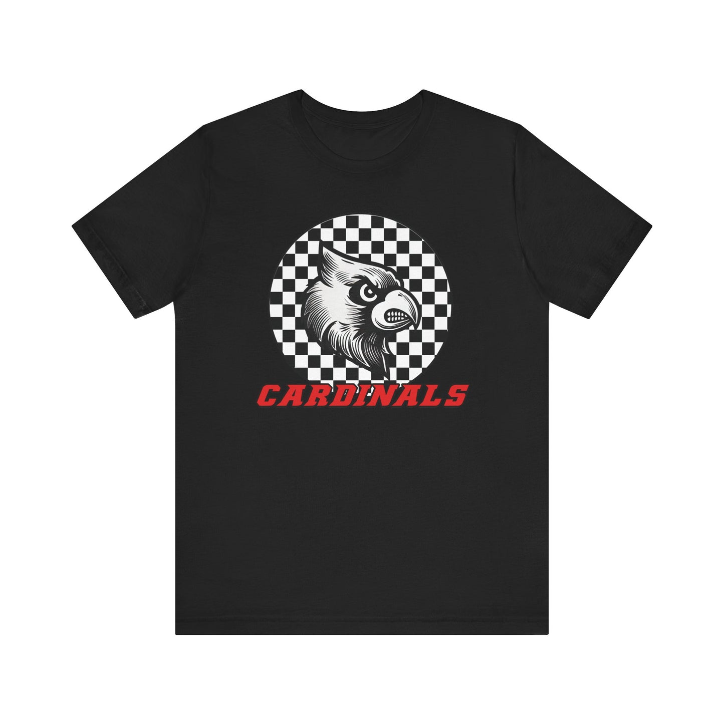 Cardinals Black and White Checkerboard - Bella + Canvas Short Sleeve Tee