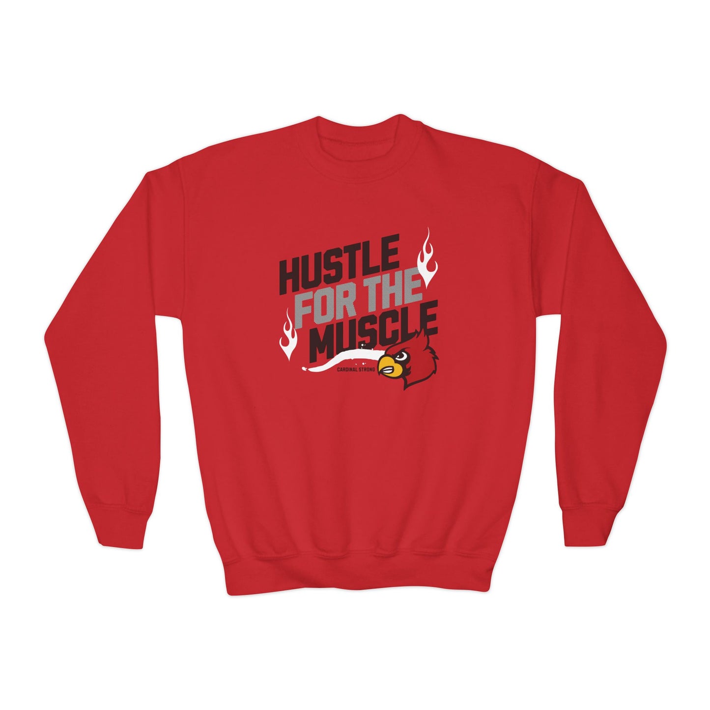 Hustle for the Muscle Cardinal - Youth Crew Sweatshirt