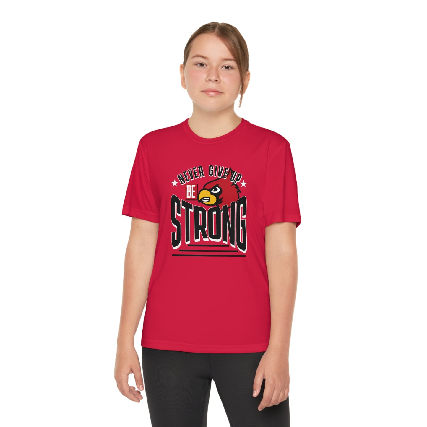 Never Give Up Cardinal - Youth Sport-Tek® Competitor™ Tee