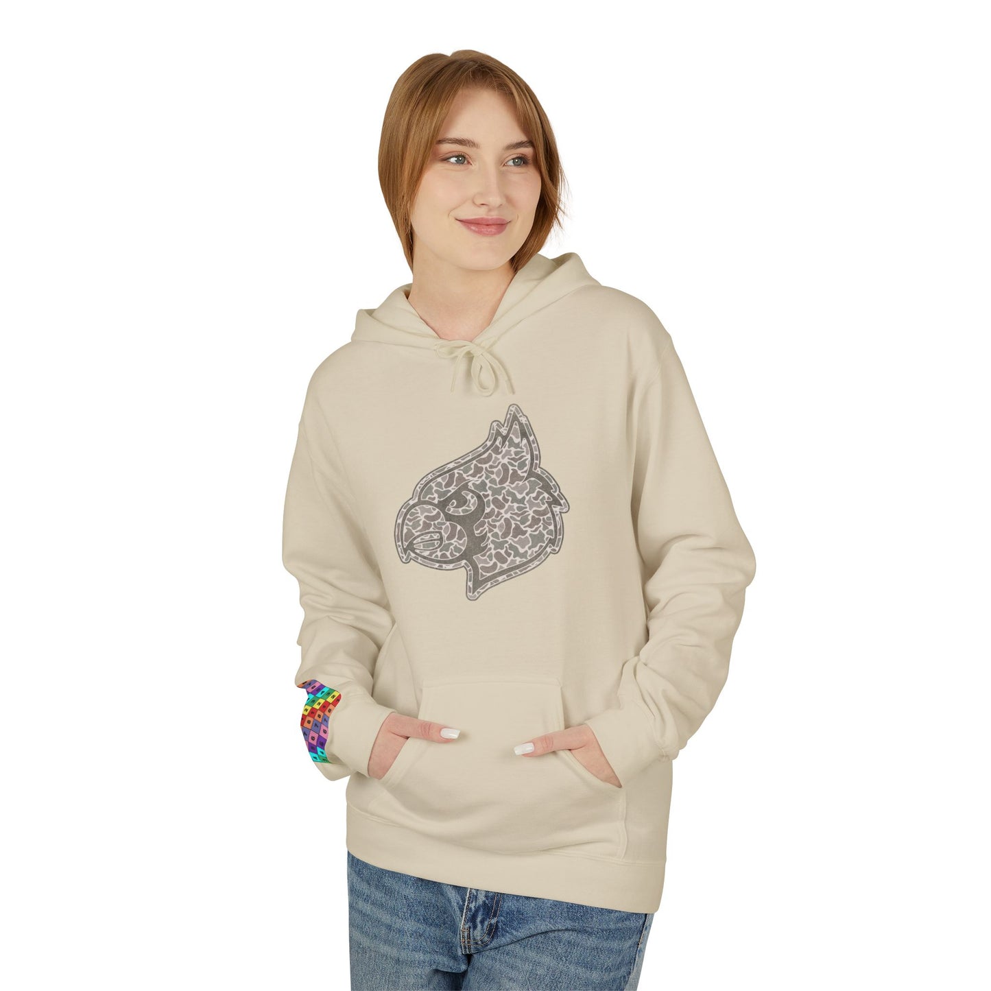 Old School Camo Cardinal Mascot - Midweight Softstyle Fleece Hoodie