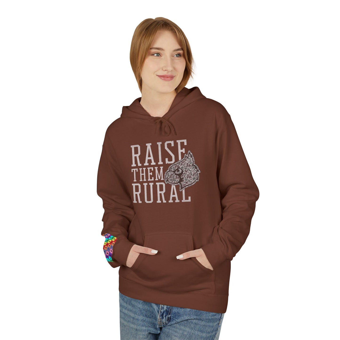 Old School Camo Raise them Rural Cardinal Football - Midweight Softstyle Fleece Hoodie