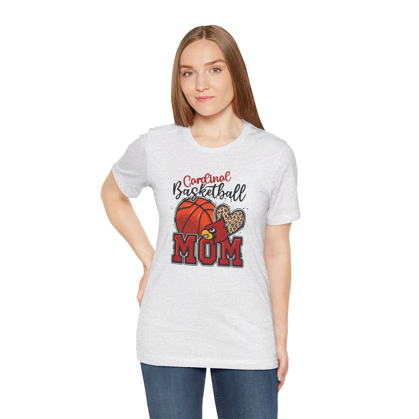 Cardinal Basketball Mom Leopard - Bella + Canvas Short Sleeve Tee