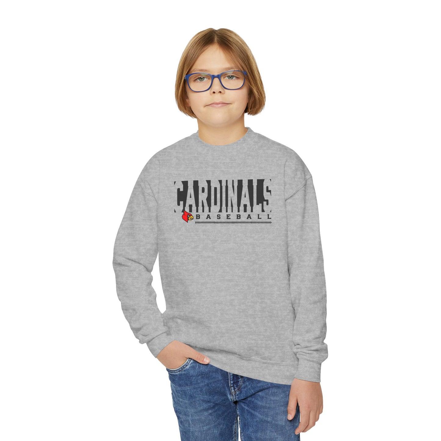 Cardinals Baseball Inset Text - Youth Crew Sweatshirt