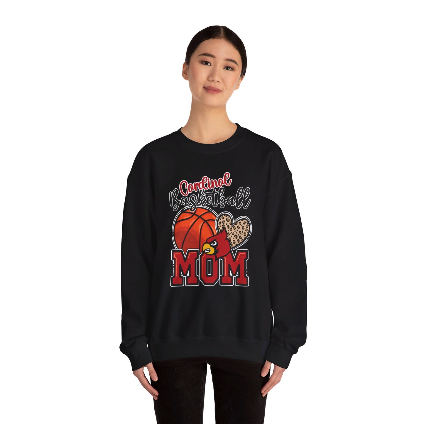 Cardinal Basketball Mom Leopard - Unisex Heavy Blend™ Crewneck Sweatshirt