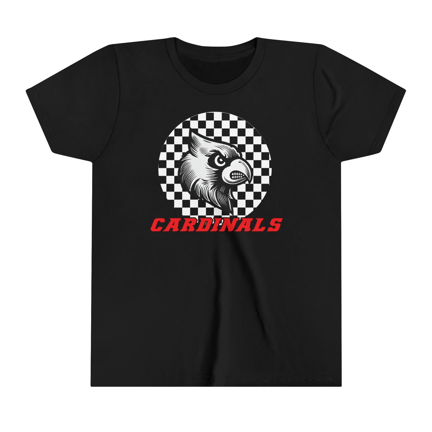 Black and White Checkerboard Cardinal - Bella + Canvas Youth Tee