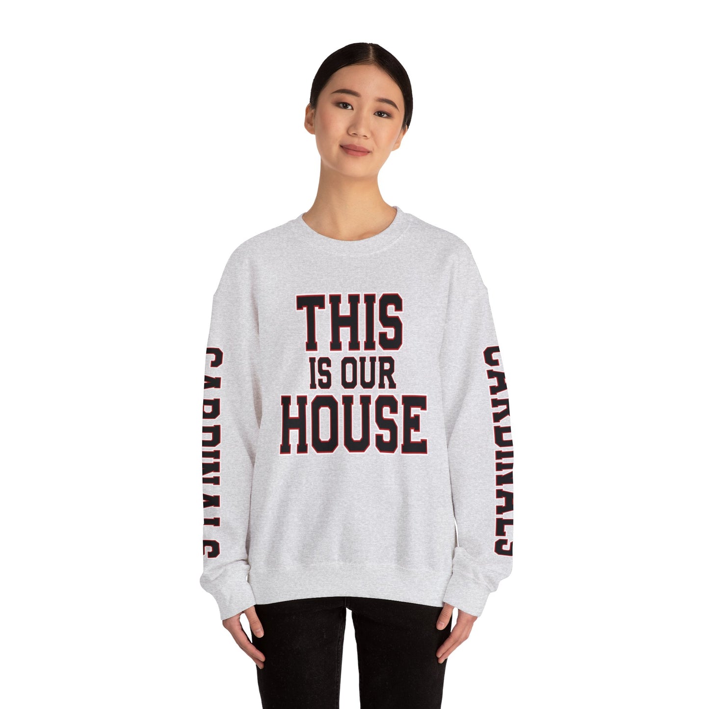 This is Our House Cardinals Sleeves - Unisex Heavy Blend™ Crewneck Sweatshirt