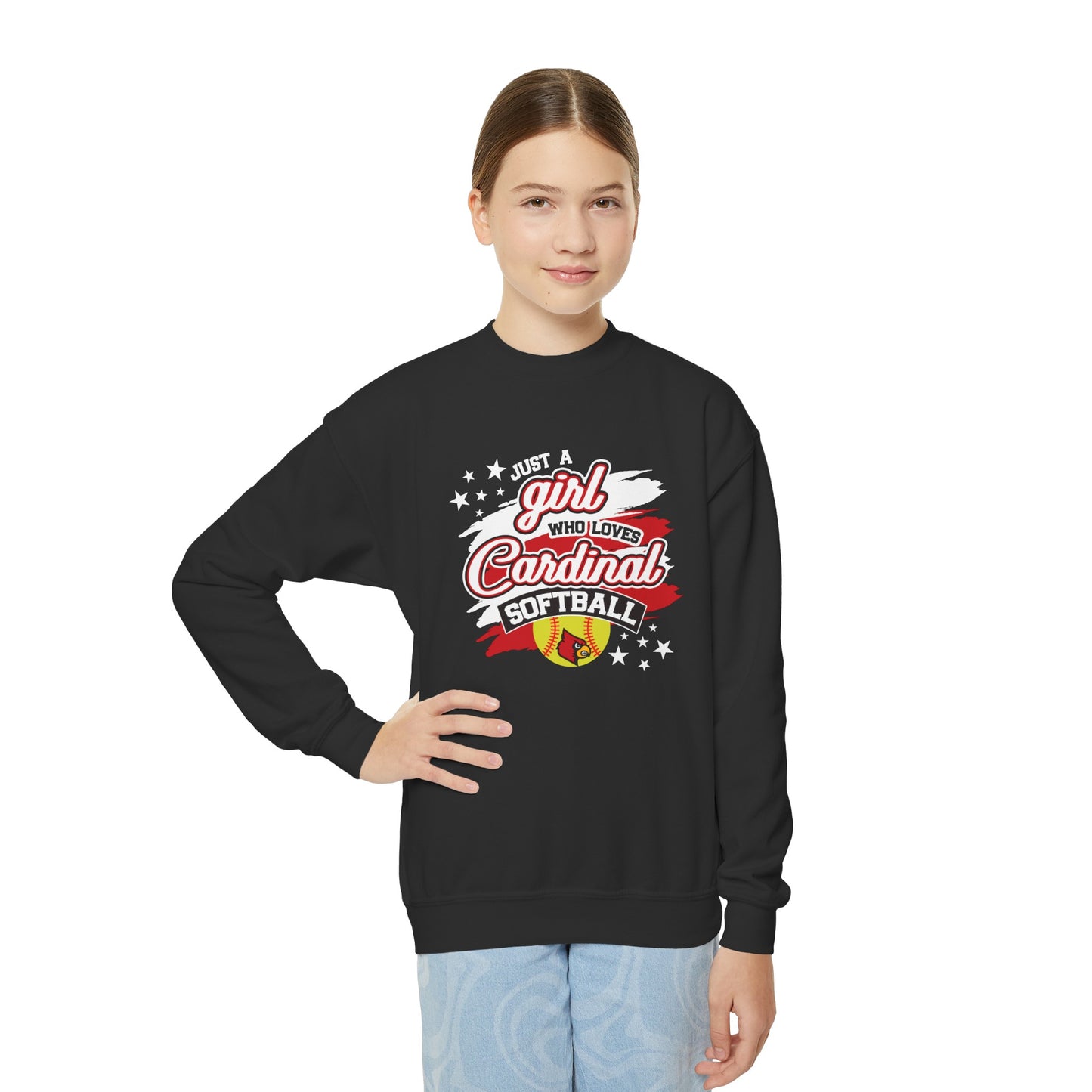 Just a Girl Who Loves Cardinal Softball - Youth Crew Sweatshirt