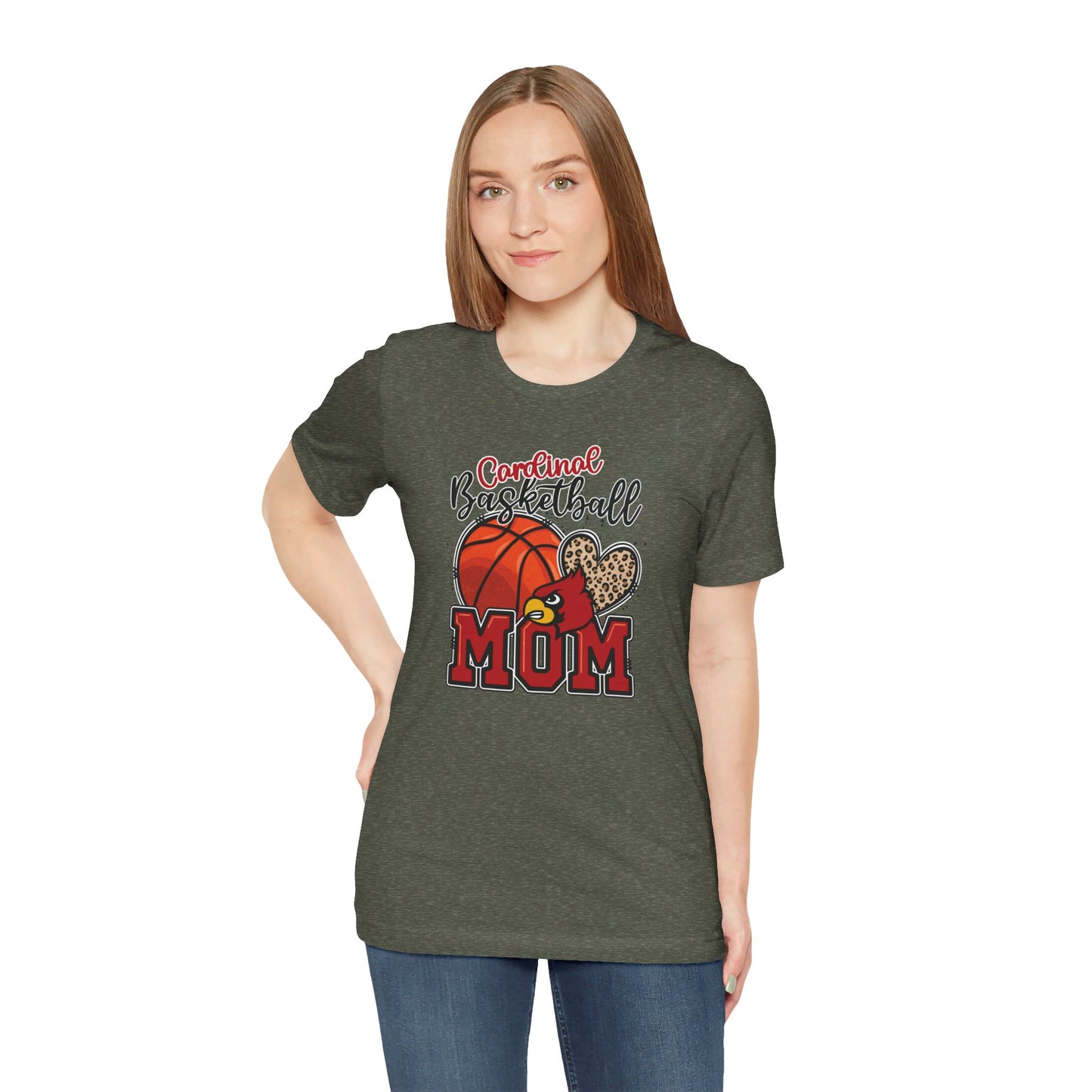 Cardinal Basketball Mom Leopard - Bella + Canvas Short Sleeve Tee