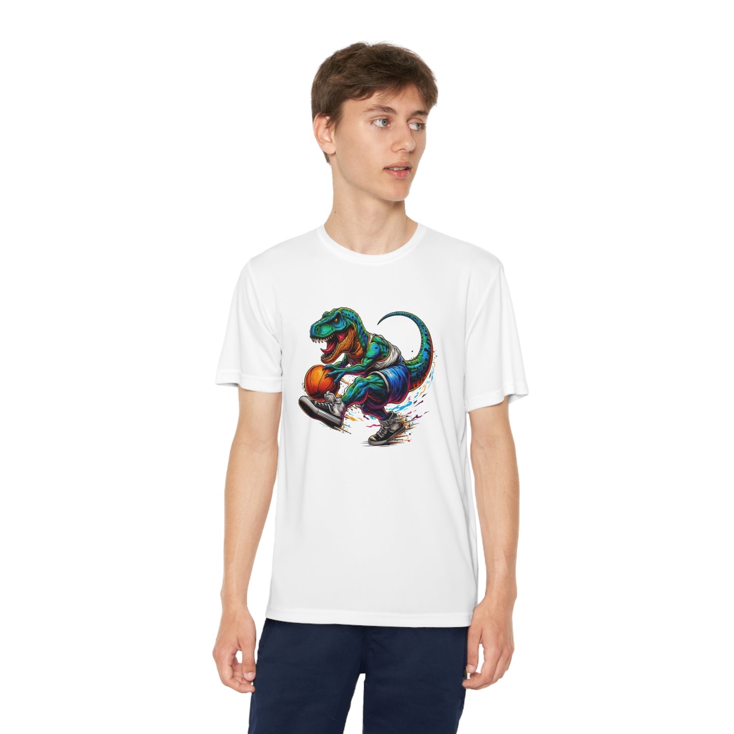 Basketball Dinosaur - Youth Sport-Tek® Competitor™ Tee