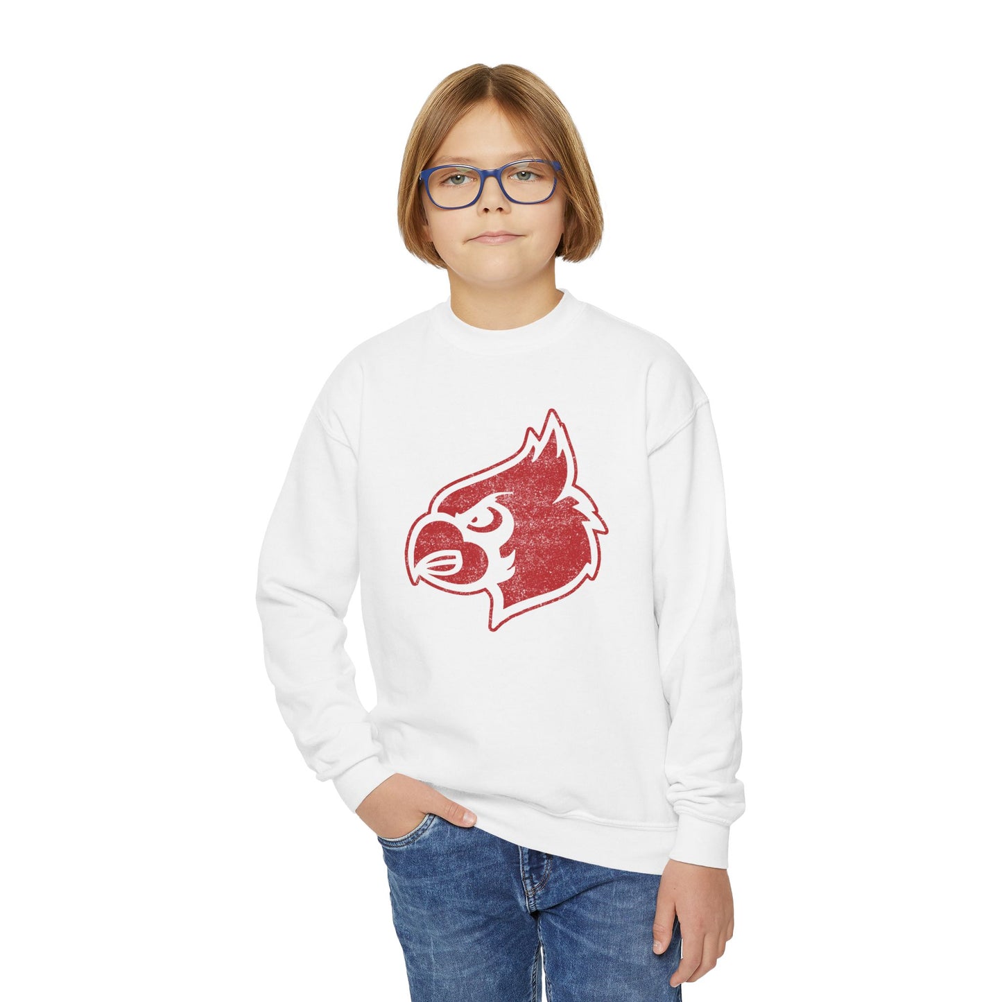 Distressed Cardinal - Youth Crew Sweatshirt