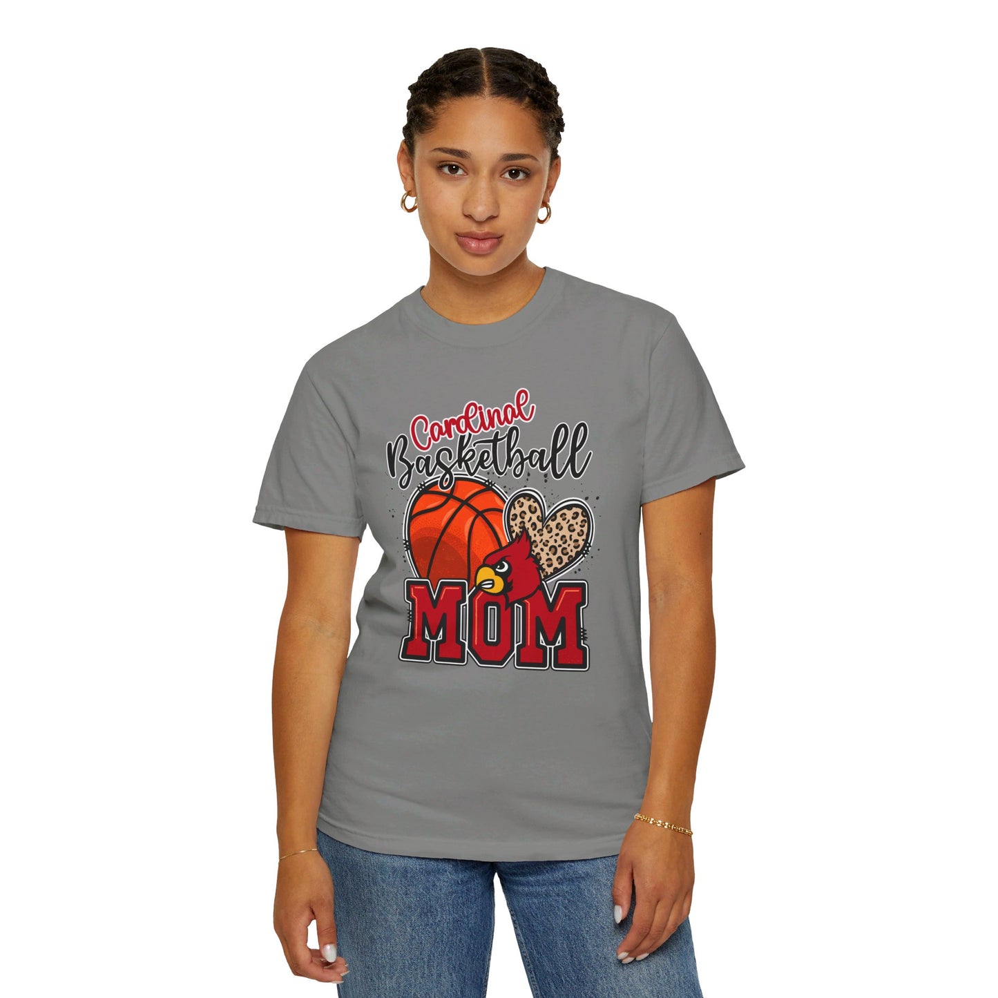 Cardinal Basketball Mom Leopard - Comfort Colors T-shirt