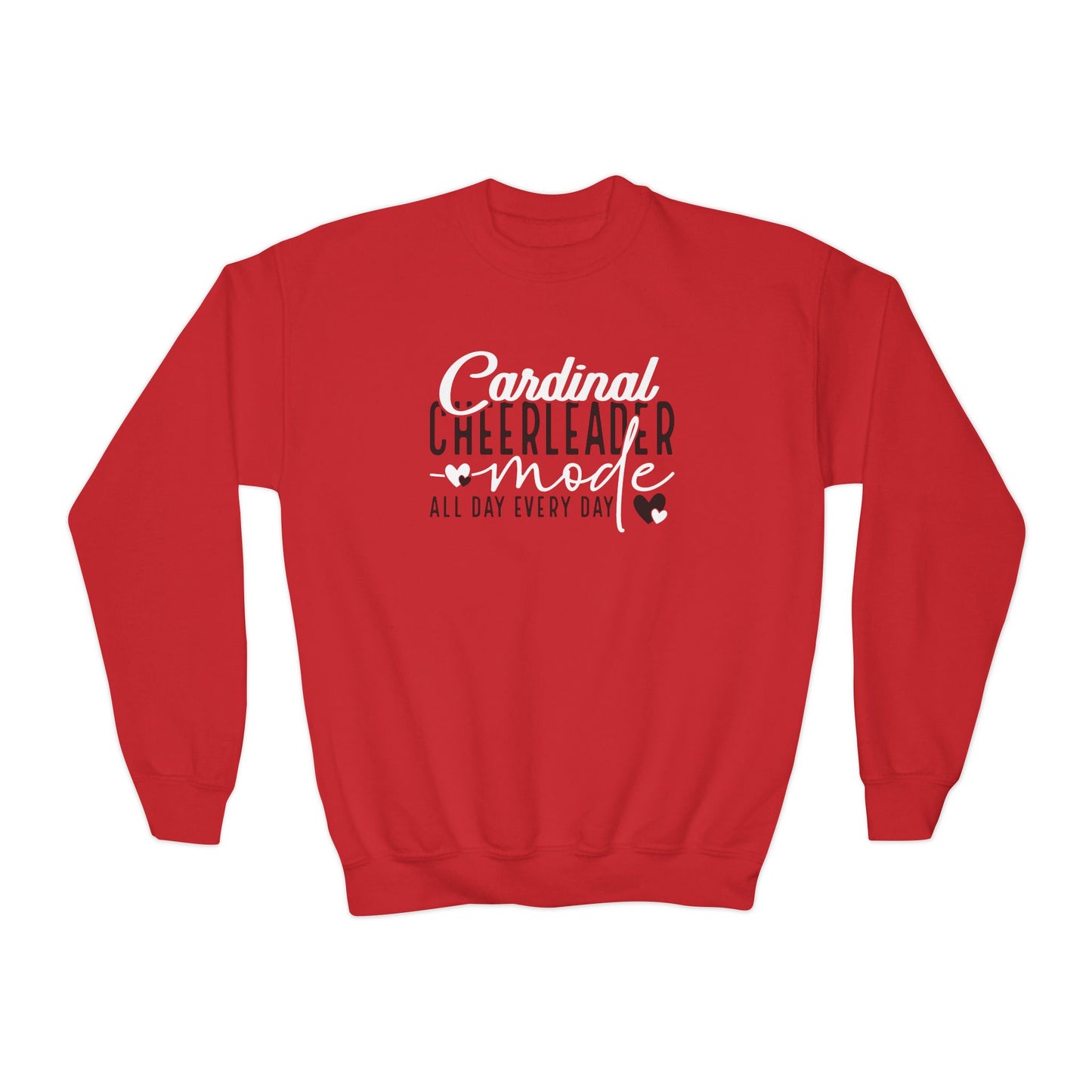 Cardinal Cheerleader Mode - Youth Crew Sweatshirt
