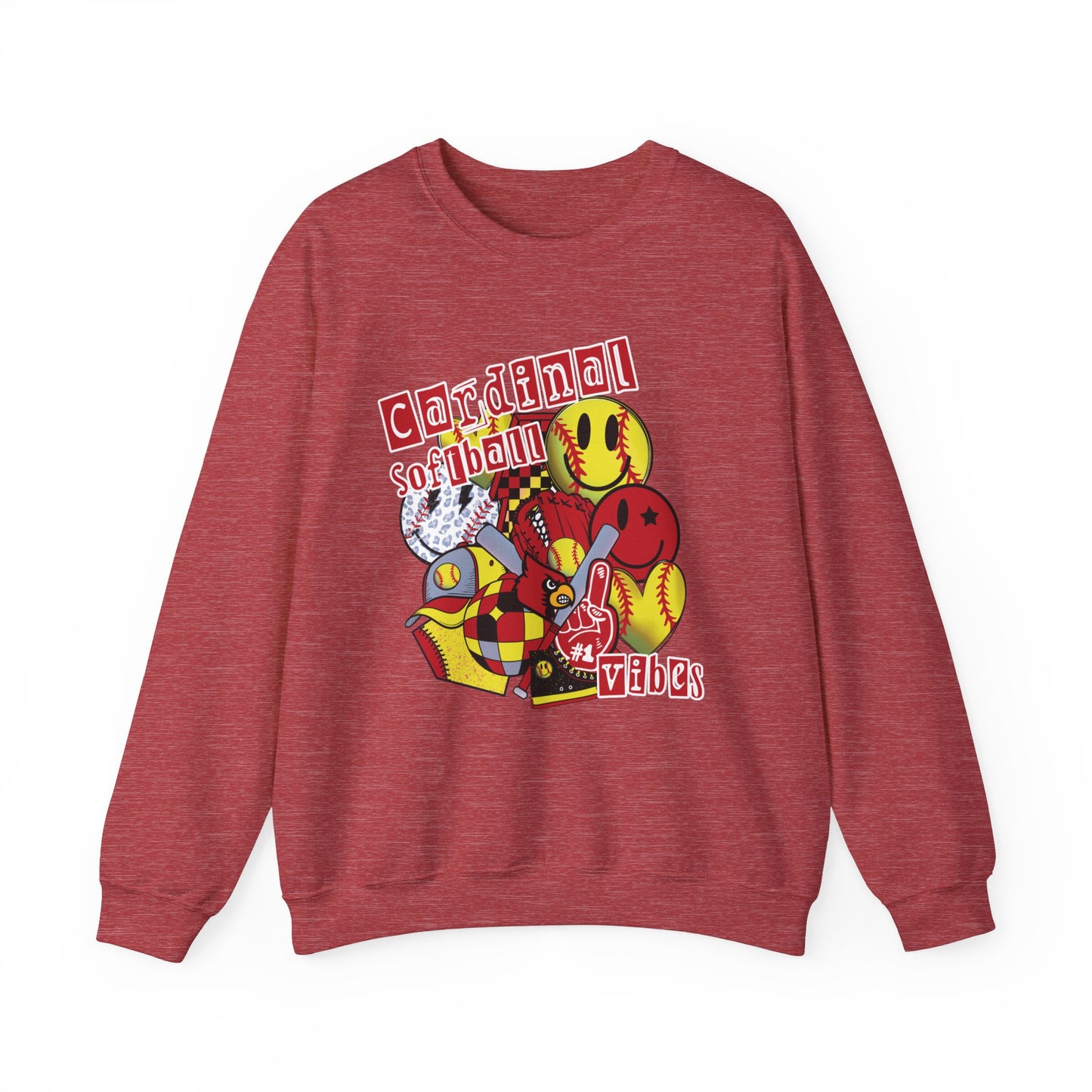 Cardinal Softball Vibes - Unisex Heavy Blend™ Crewneck Sweatshirt