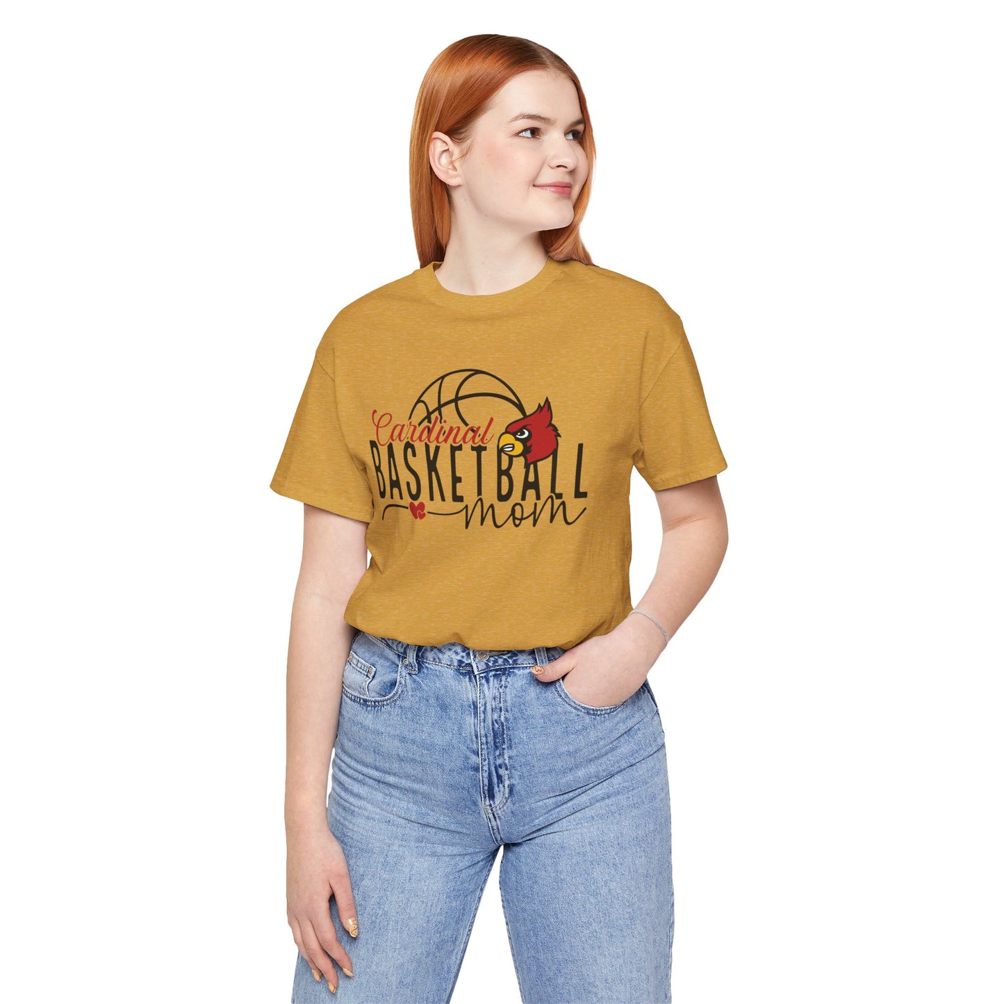 Cardinal Basketball Mom Hearts - Bella + Canvas Short Sleeve Tee