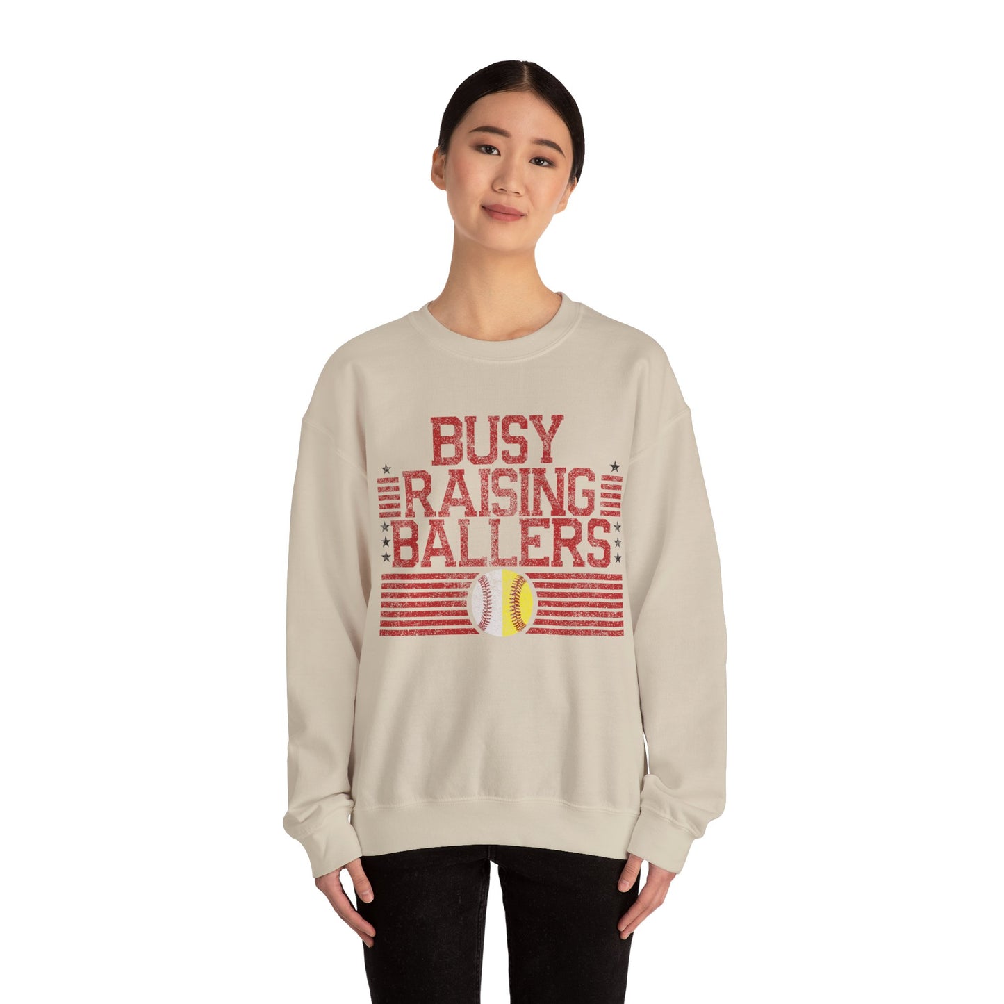 Busy Raising Ballers Baseball and Softball - Unisex Heavy Blend™ Crewneck Sweatshirt