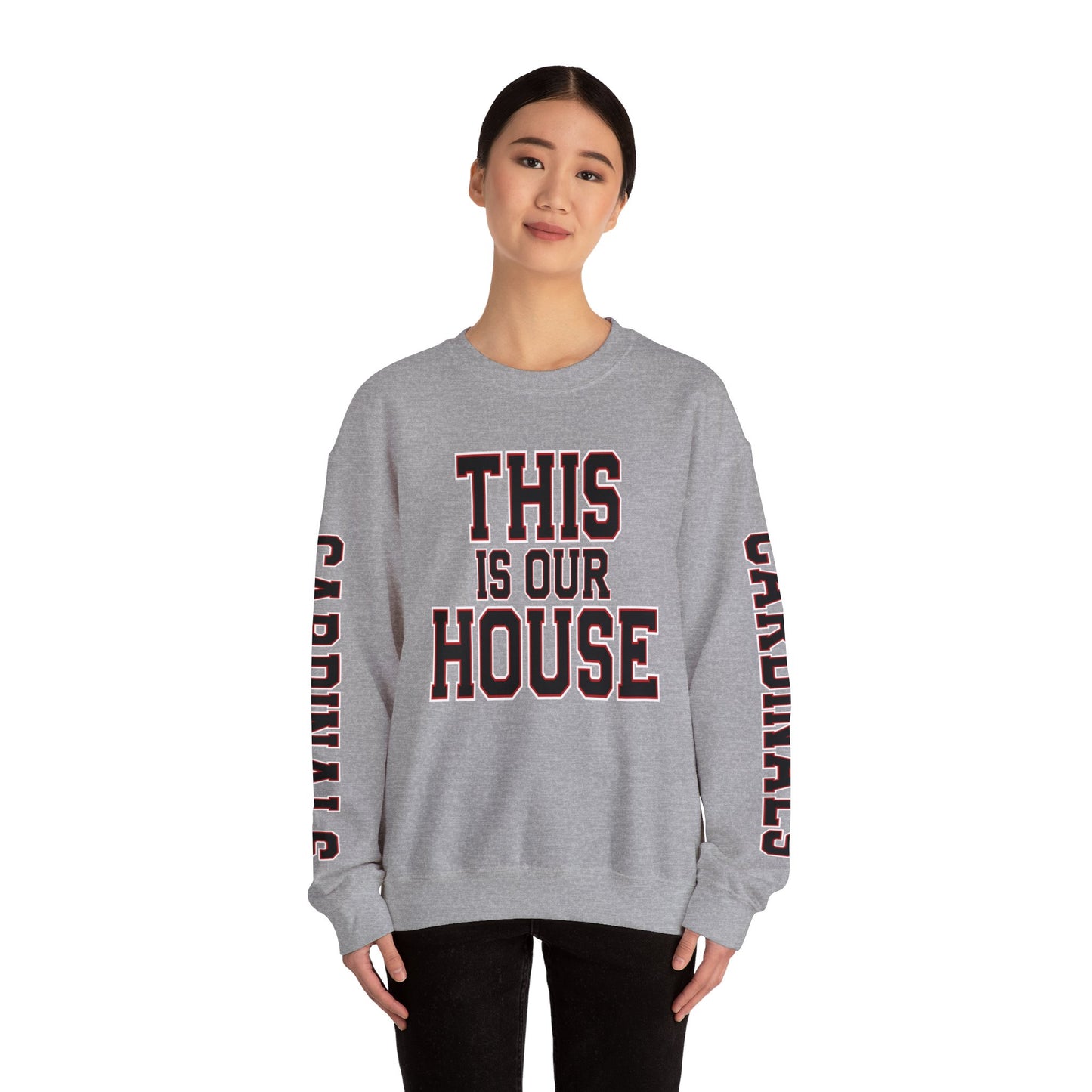 This is Our House Cardinals Sleeves - Unisex Heavy Blend™ Crewneck Sweatshirt