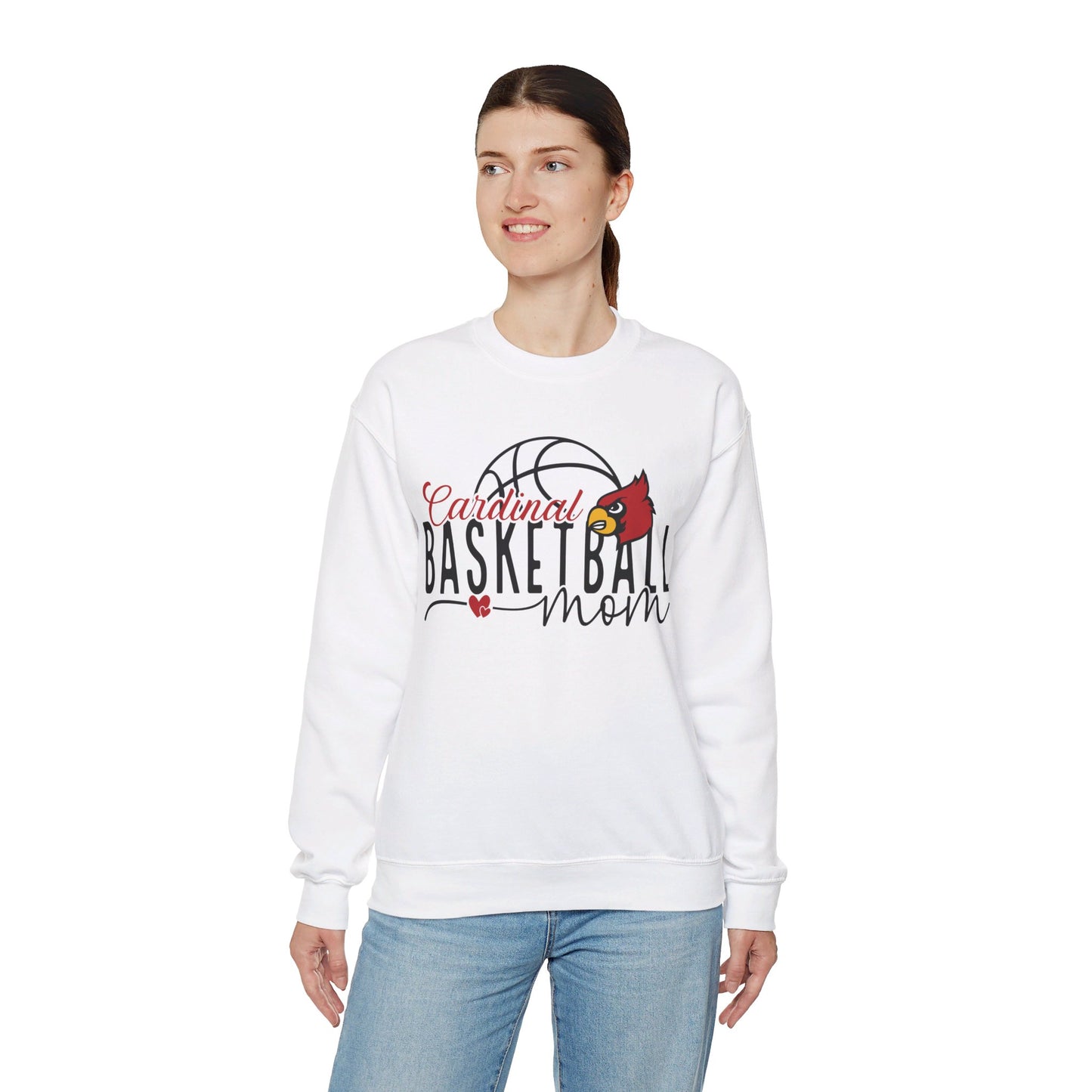 Cardinal Basketball Mom Hearts - Unisex Heavy Blend™ Crewneck Sweatshirt