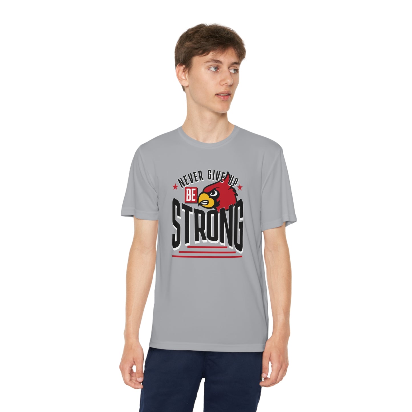 Never Give Up Cardinal - Youth Sport-Tek® Competitor™ Tee