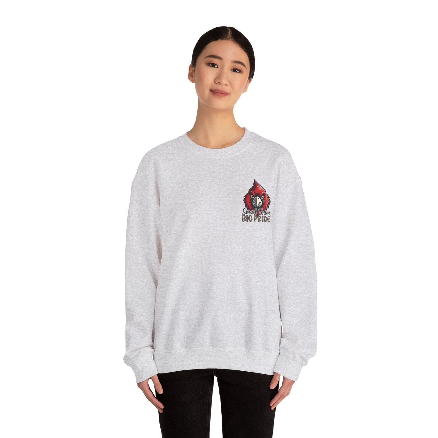 Cardinal Small Town Big Pride Back Design - Unisex Heavy Blend™ Crewneck Sweatshirt