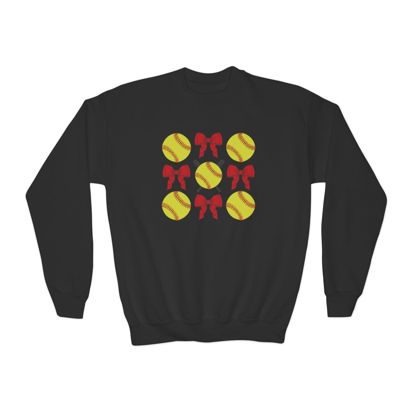 Softball and Bows Coquette - Youth Crew Sweatshirt