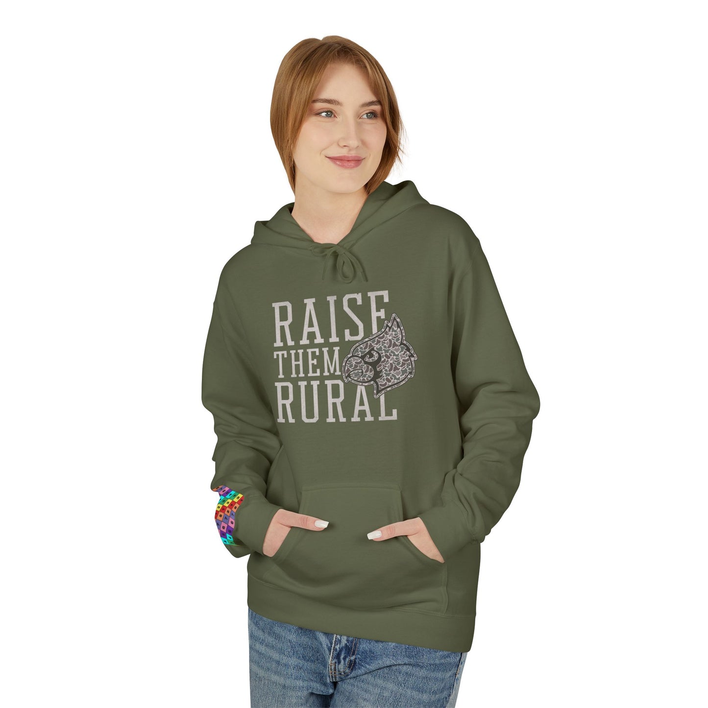 Old School Camo Raise them Rural Cardinal Football - Midweight Softstyle Fleece Hoodie