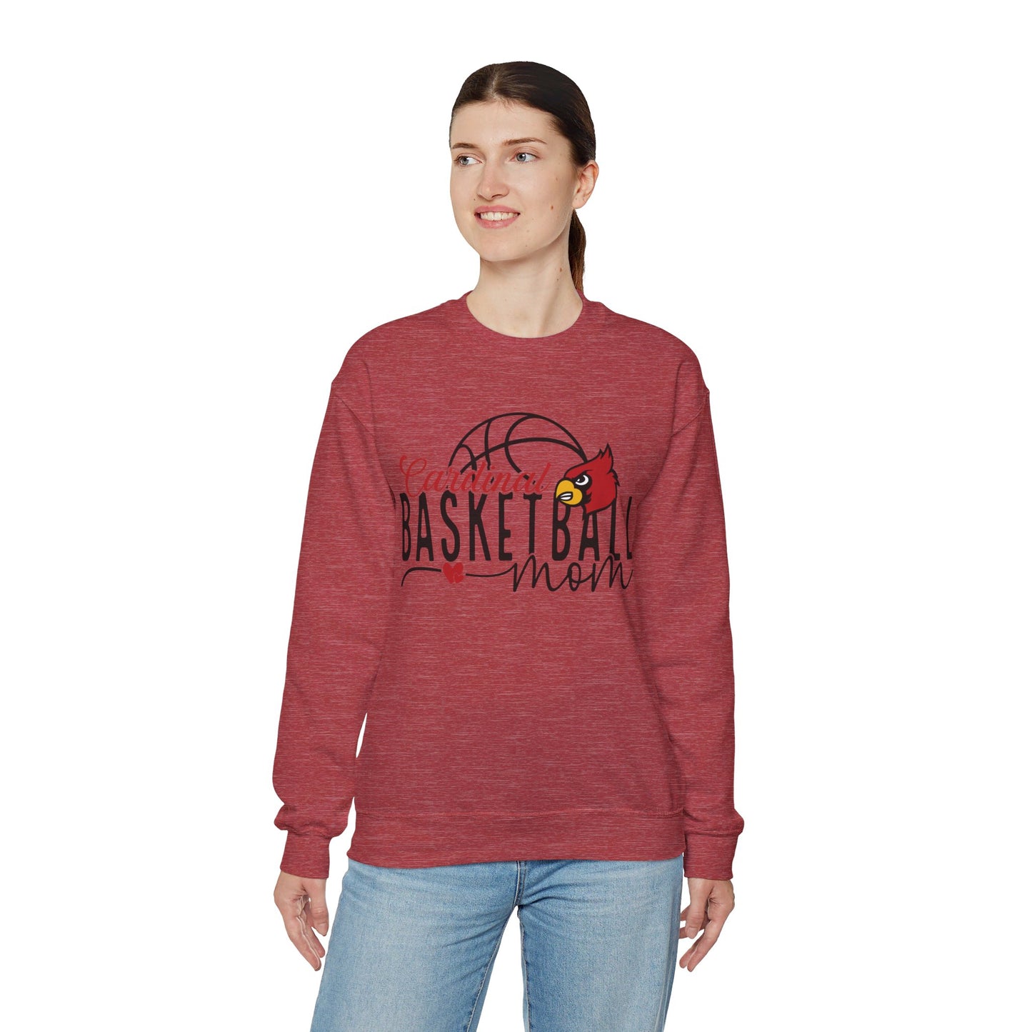 Cardinal Basketball Mom Hearts - Unisex Heavy Blend™ Crewneck Sweatshirt