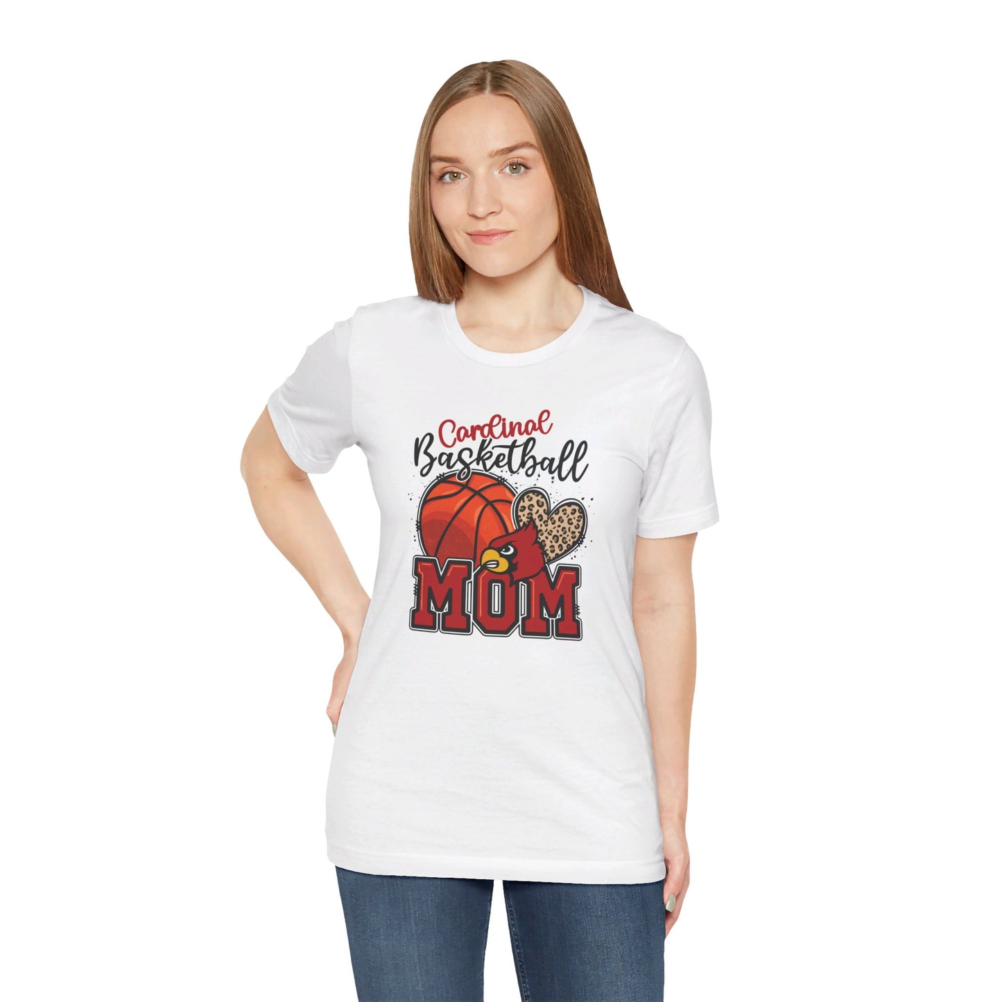 Cardinal Basketball Mom Leopard - Bella + Canvas Short Sleeve Tee
