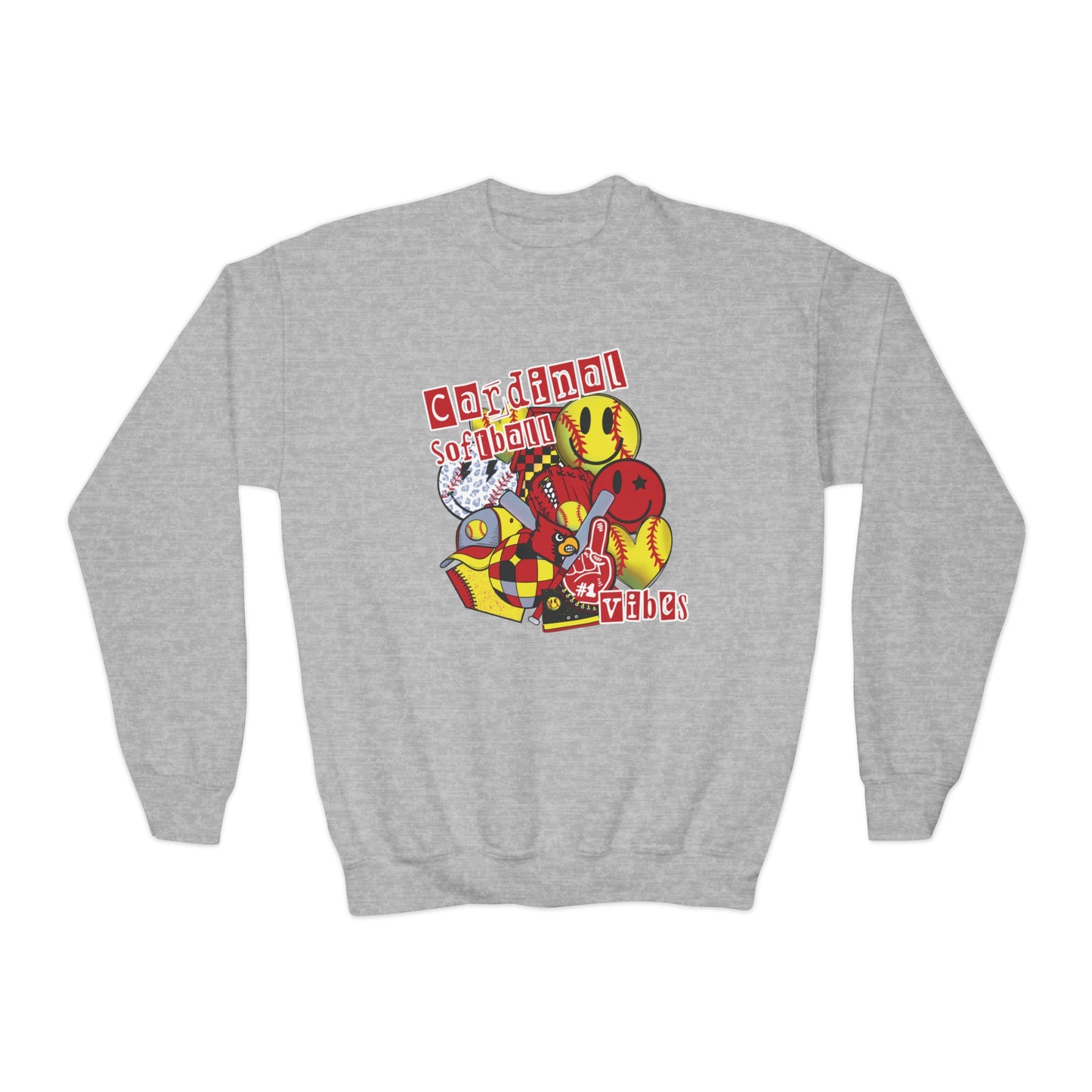 Cardinal Softball Vibes - Youth Crew Sweatshirt