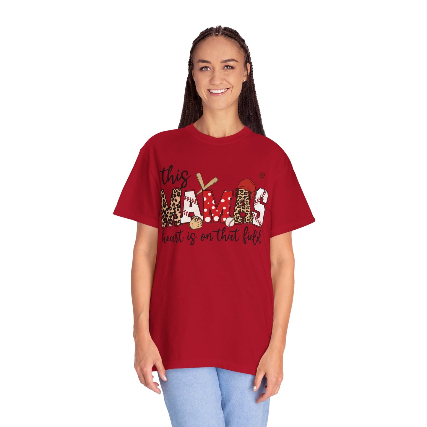 This Mama's Heart in on the Field Baseball - Comfort Colors T-shirt