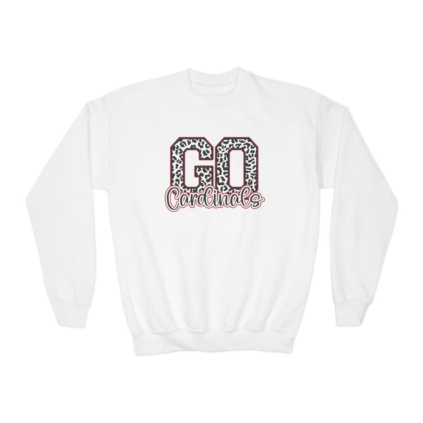 Go Cardinals Leopard Letters - Youth Crew Sweatshirt