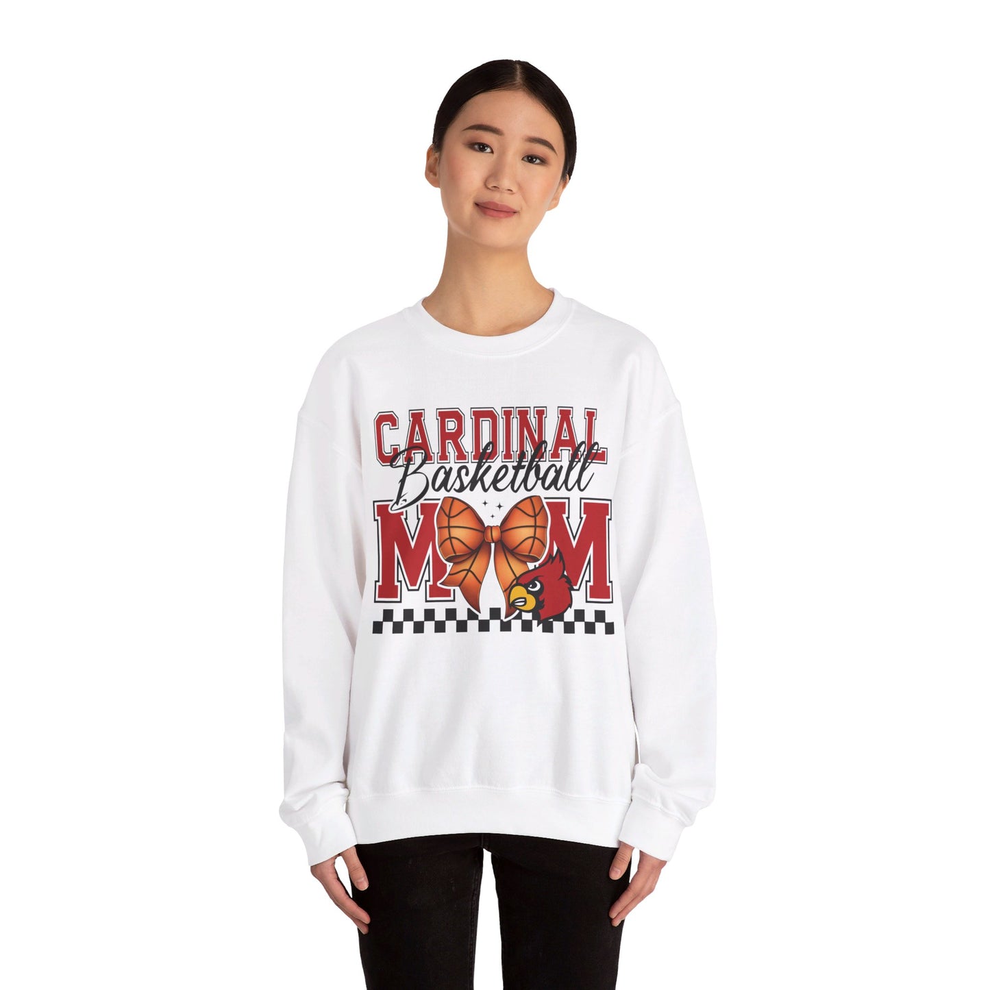 Cardinal Basketball Mom Checkerboard - Unisex Heavy Blend™ Crewneck Sweatshirt