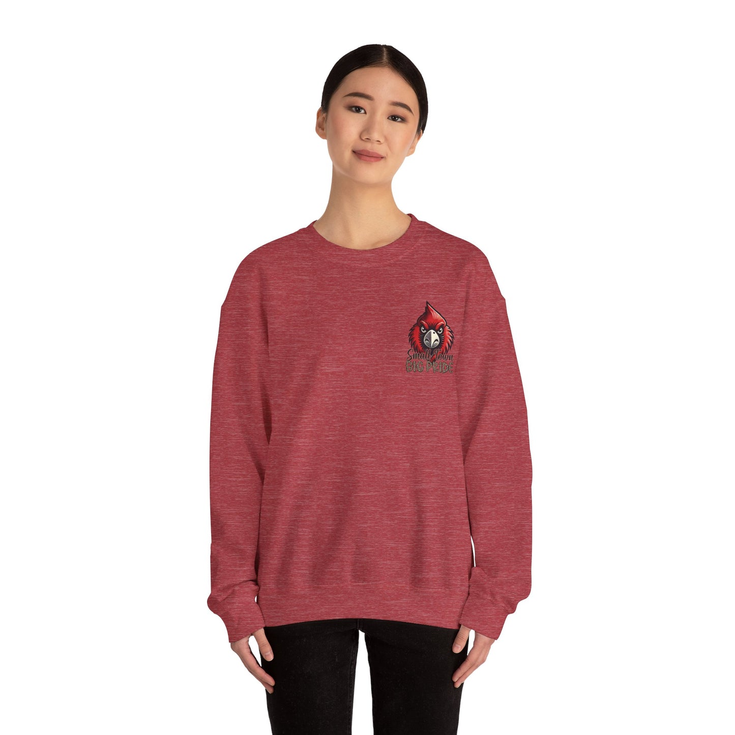 Cardinal Small Town Big Pride Back Design - Unisex Heavy Blend™ Crewneck Sweatshirt