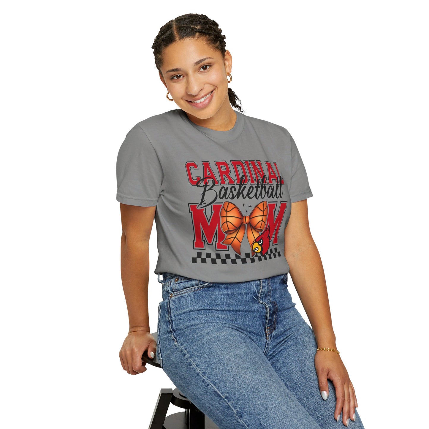 Cardinal Basketball Mom Checkerboard - Comfort Colors T-shirt