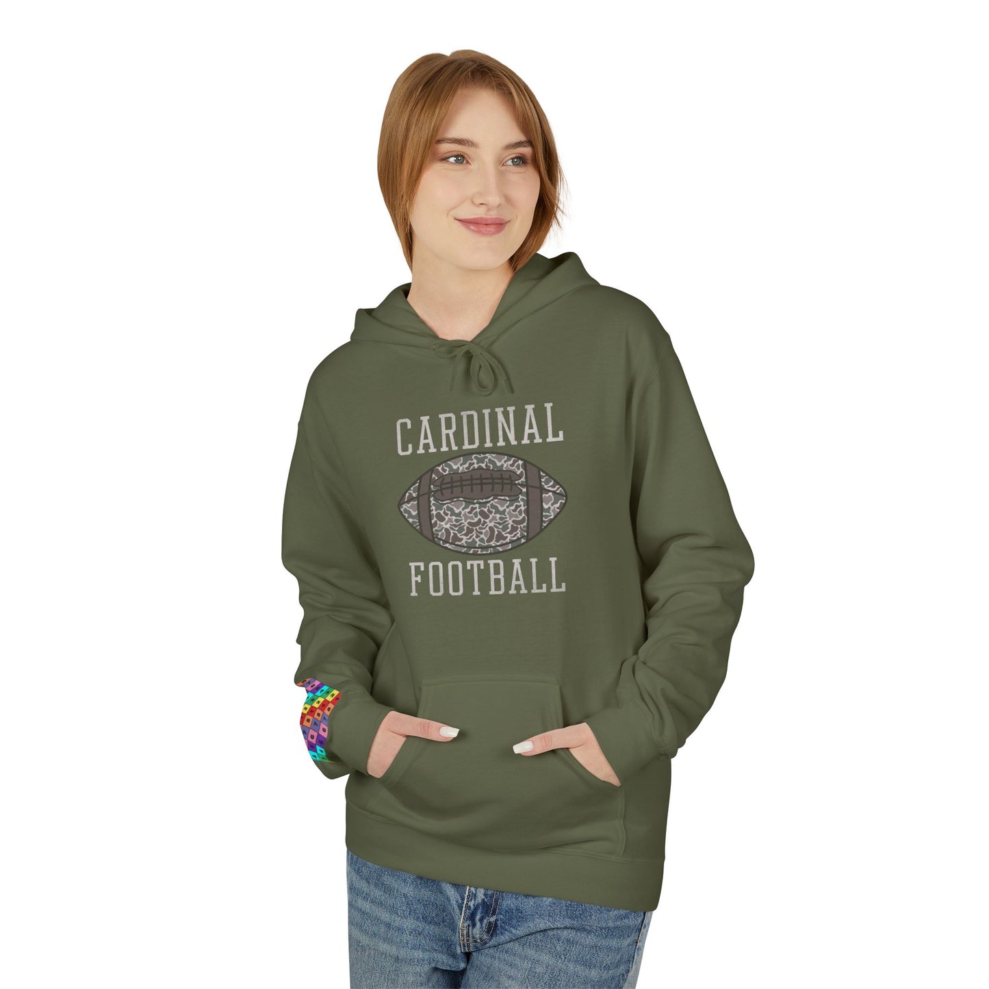 Old School Camo Cardinal Football - Midweight Softstyle Fleece Hoodie