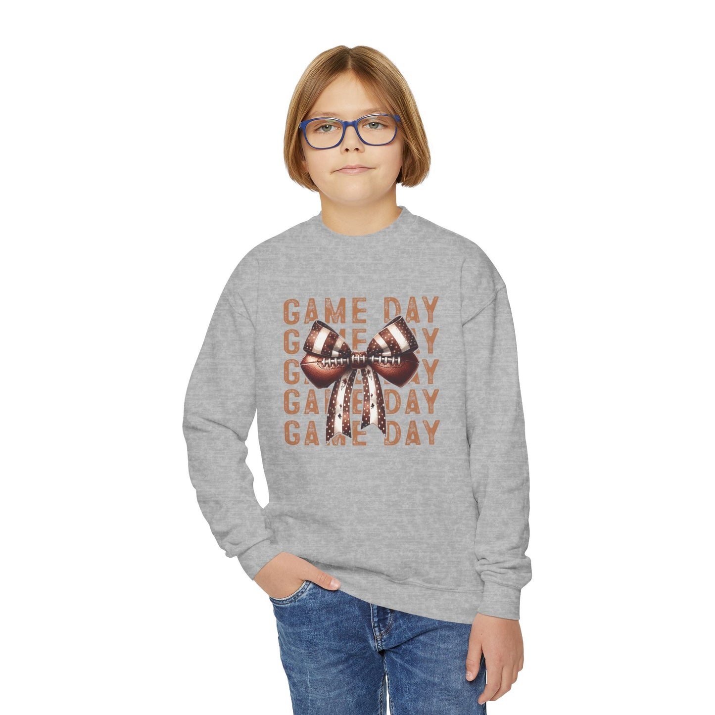 Game Day Football Bow - Youth Crew Sweatshirt