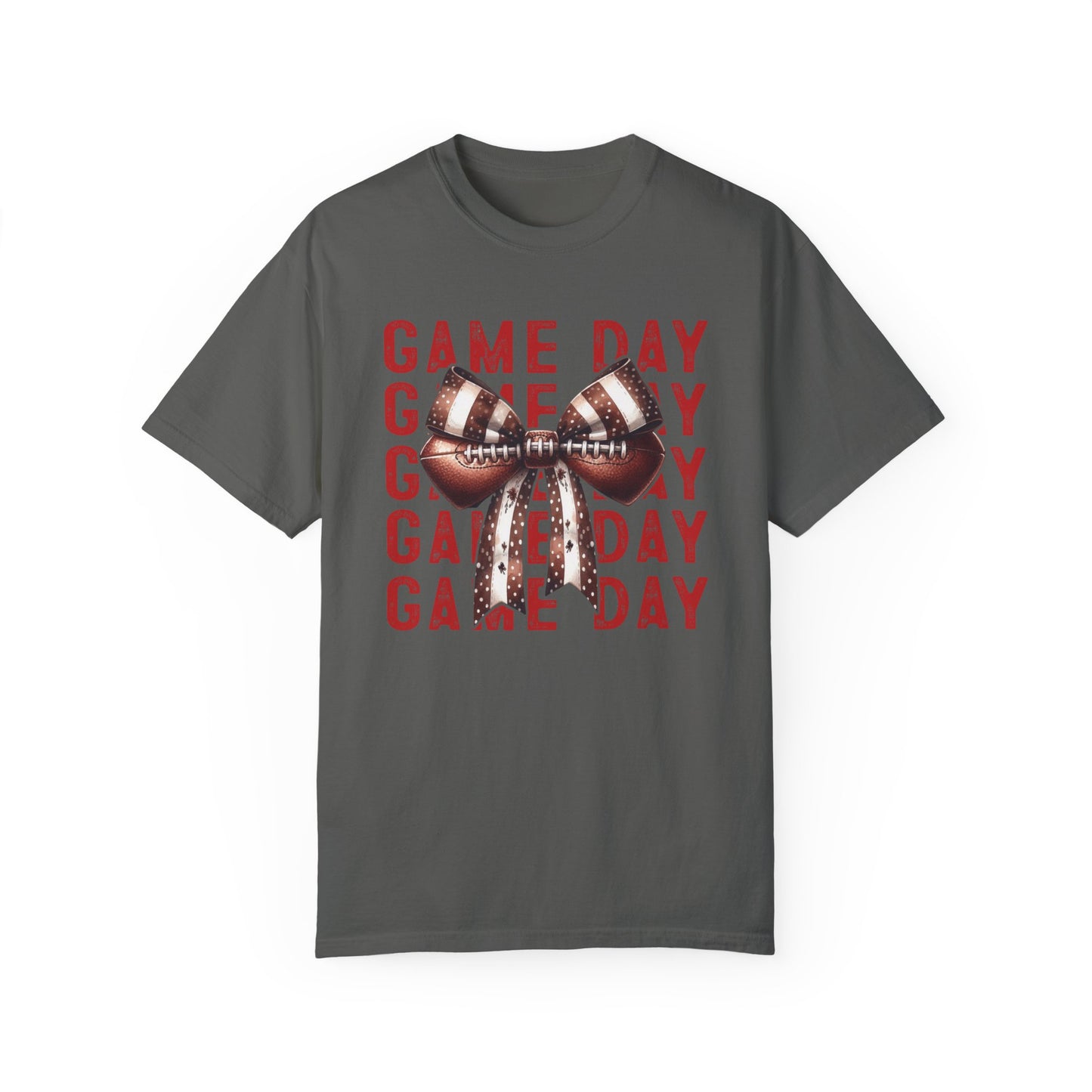 Red Game Day Football Bow - Comfort Colors T-shirt