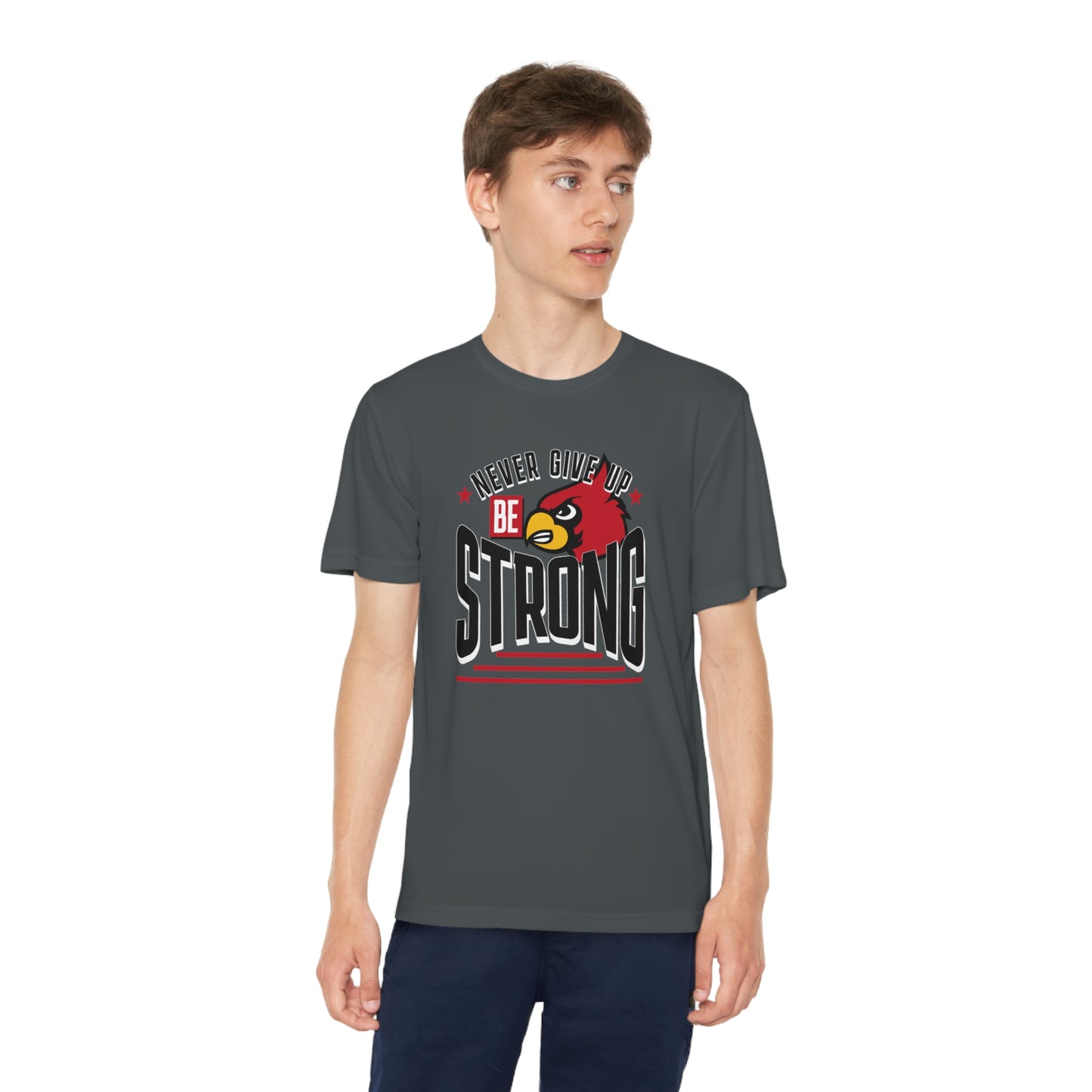 Never Give Up Cardinal - Youth Sport-Tek® Competitor™ Tee