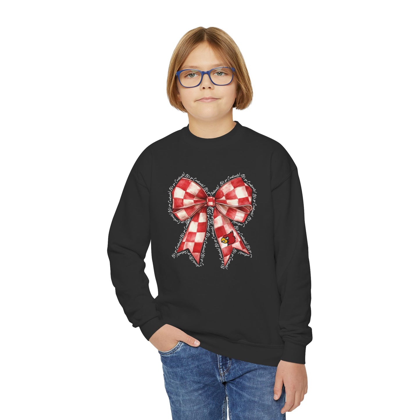 Let's go Cardinals Coquette Bow - Youth Crew Sweatshirt