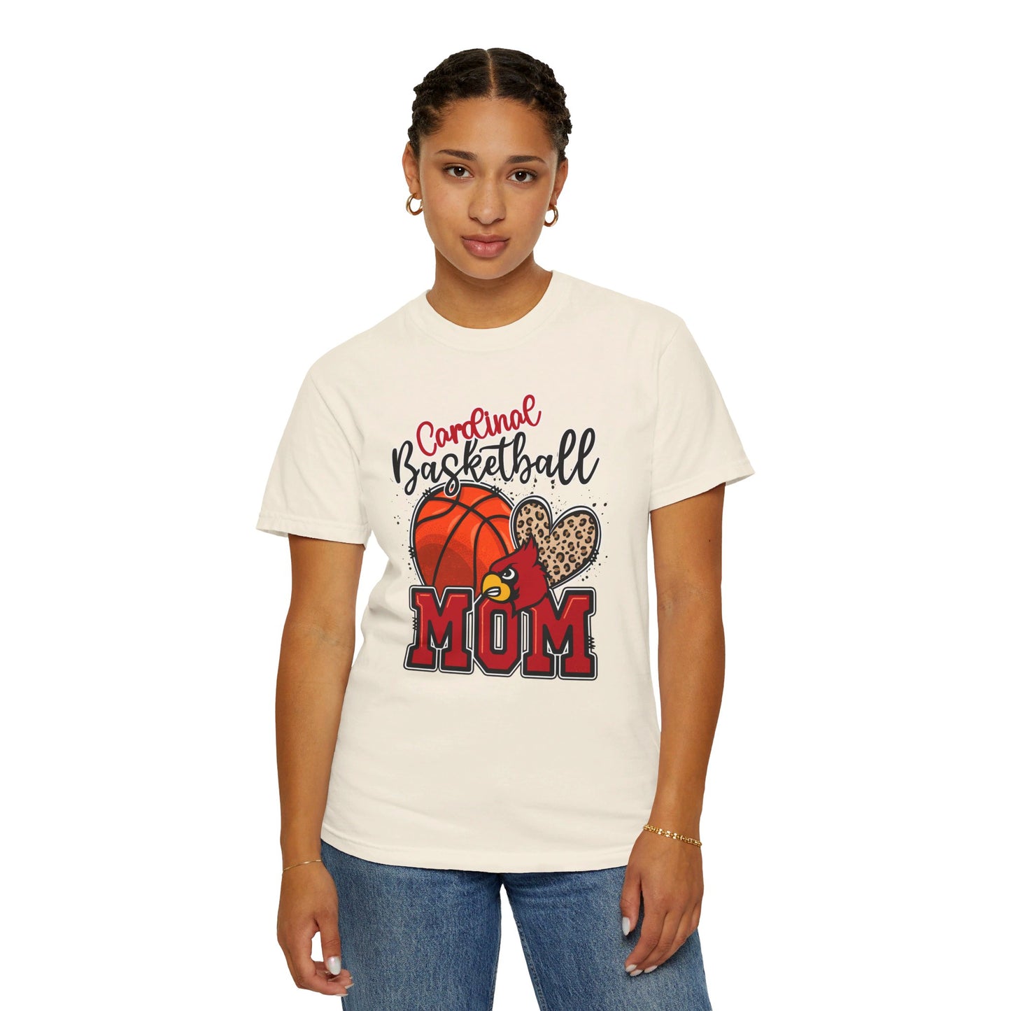 Cardinal Basketball Mom Leopard - Comfort Colors T-shirt