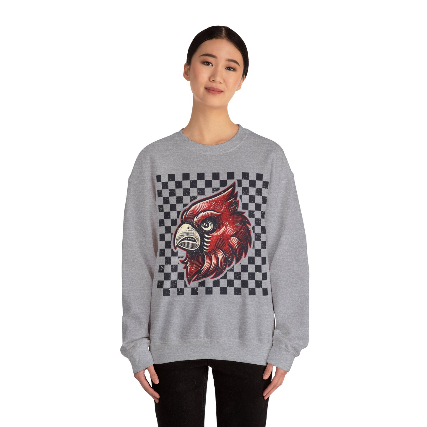 Vintage Cardinal Black and White Checkerboard - Unisex Heavy Blend™ Crewneck Sweatshirt