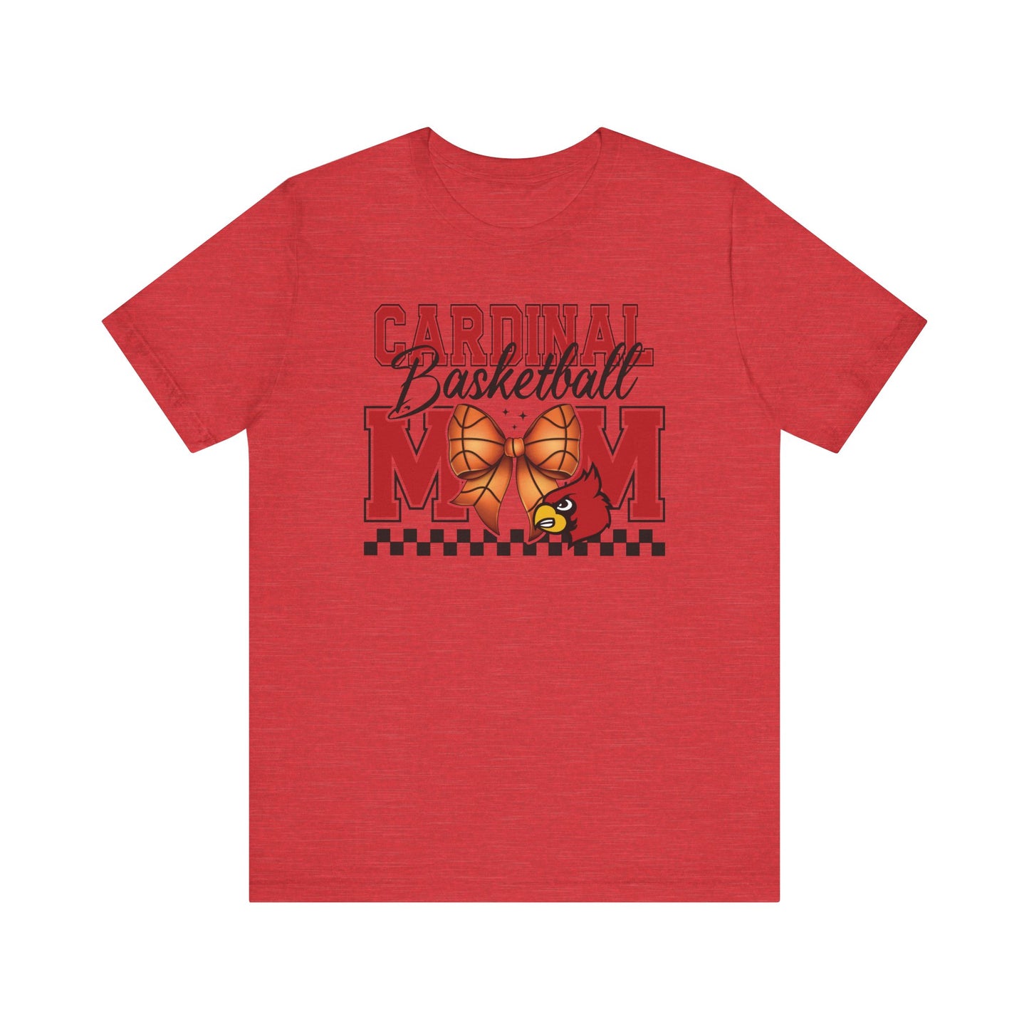 Cardinal Basketball Mom Checkerboard - Bella + Canvas Short Sleeve Tee