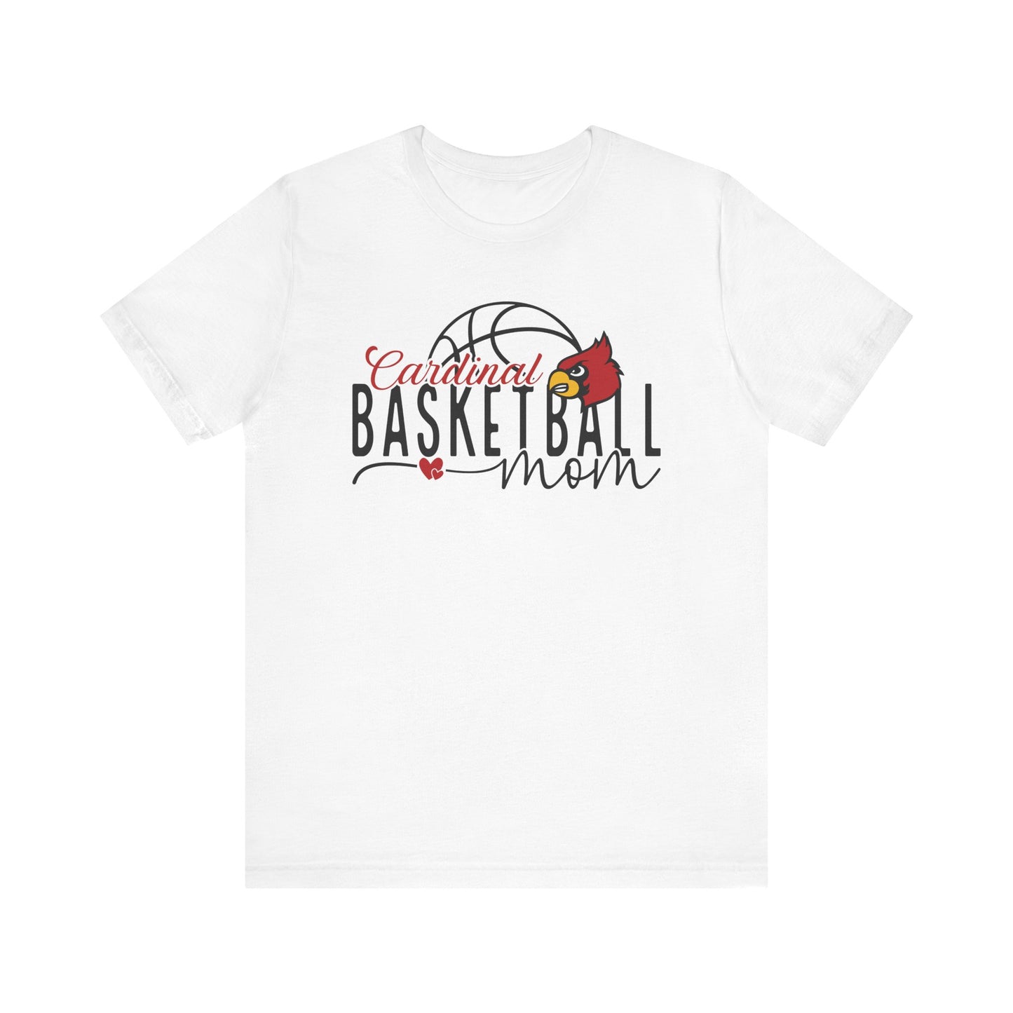 Cardinal Basketball Mom Hearts - Bella + Canvas Short Sleeve Tee