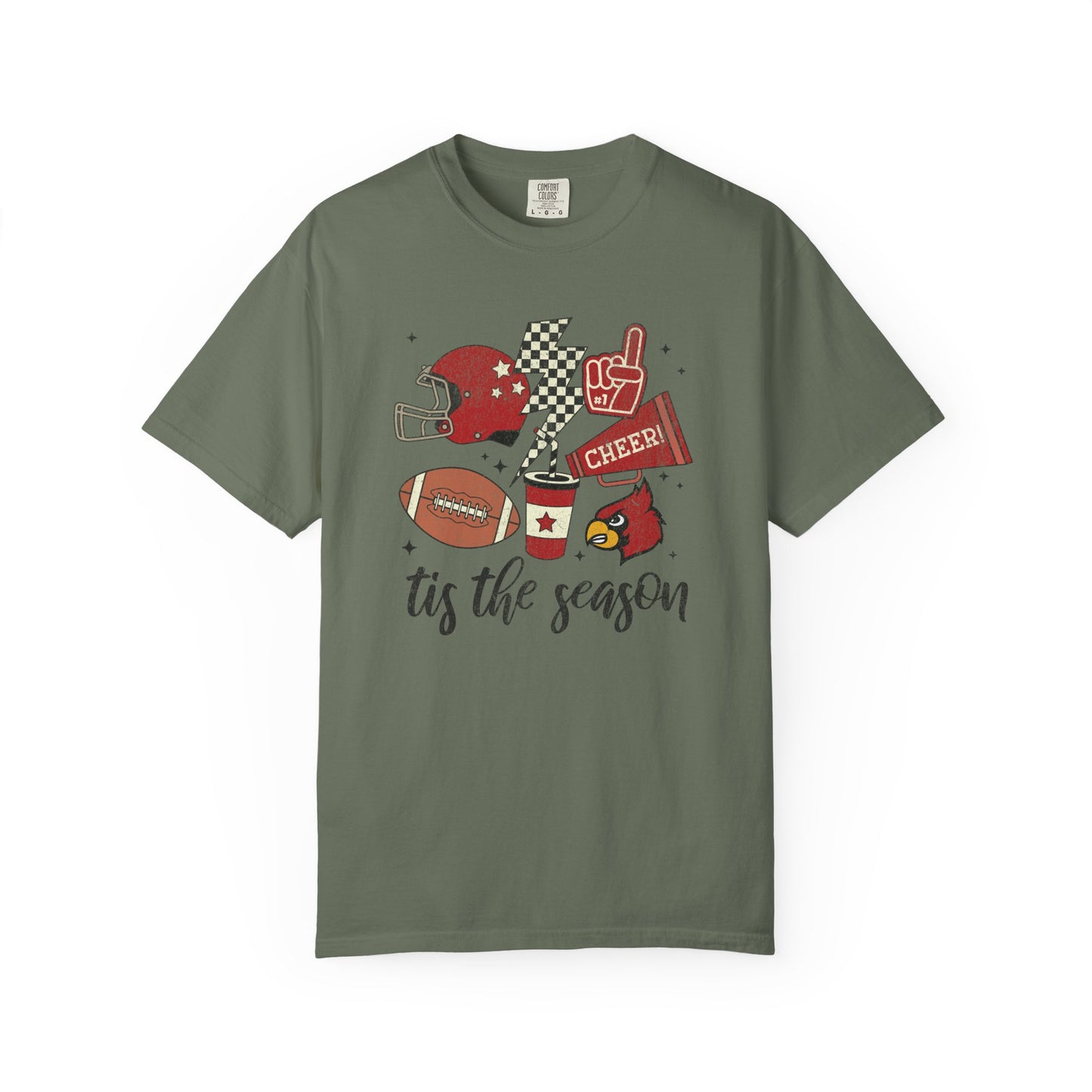 Cardinal Tis the Season Football - Comfort Colors T Shirt