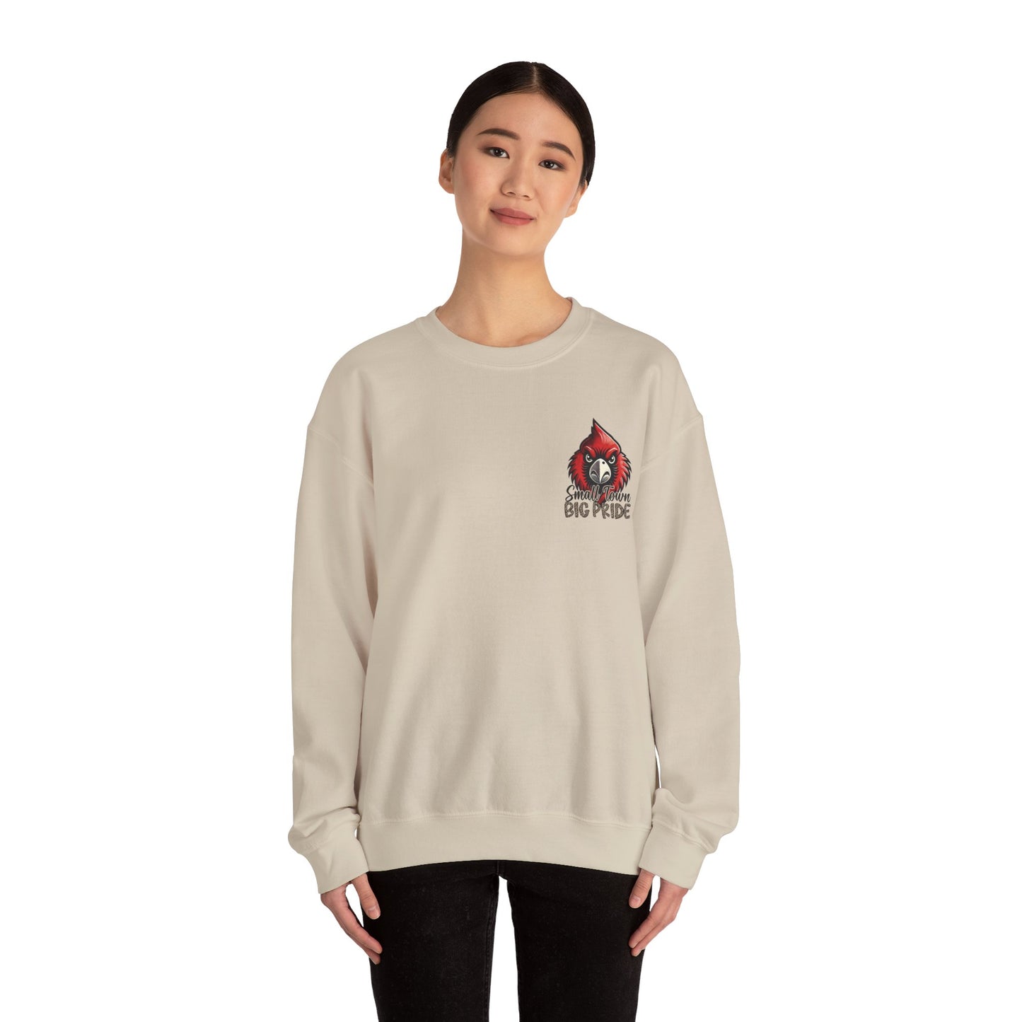 Cardinal Small Town Big Pride Back Design - Unisex Heavy Blend™ Crewneck Sweatshirt